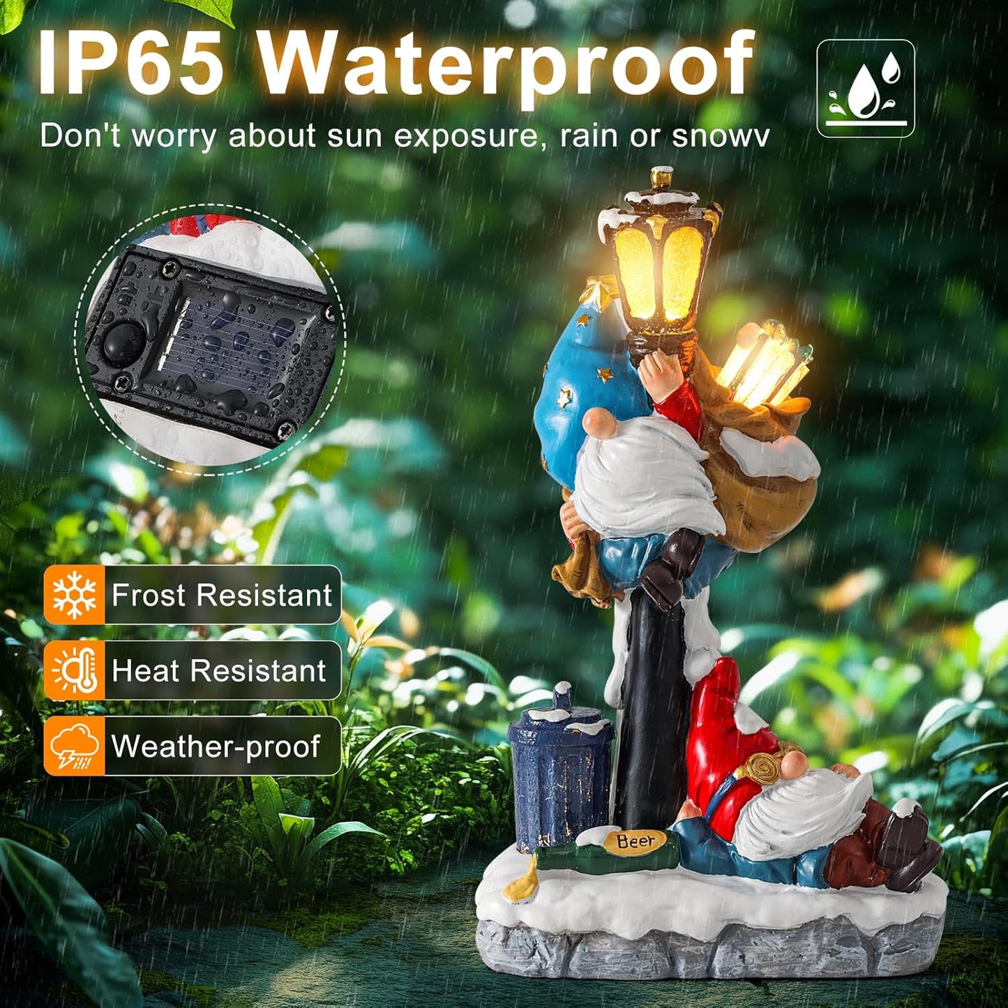 WINTS Solar Garden Gnome,Outdoor Gnome with Solar Lights Decor for Patio,Lawn,Yard,Balcony,Funny Gnomes Gifts for Women,Housewarming,Birthday