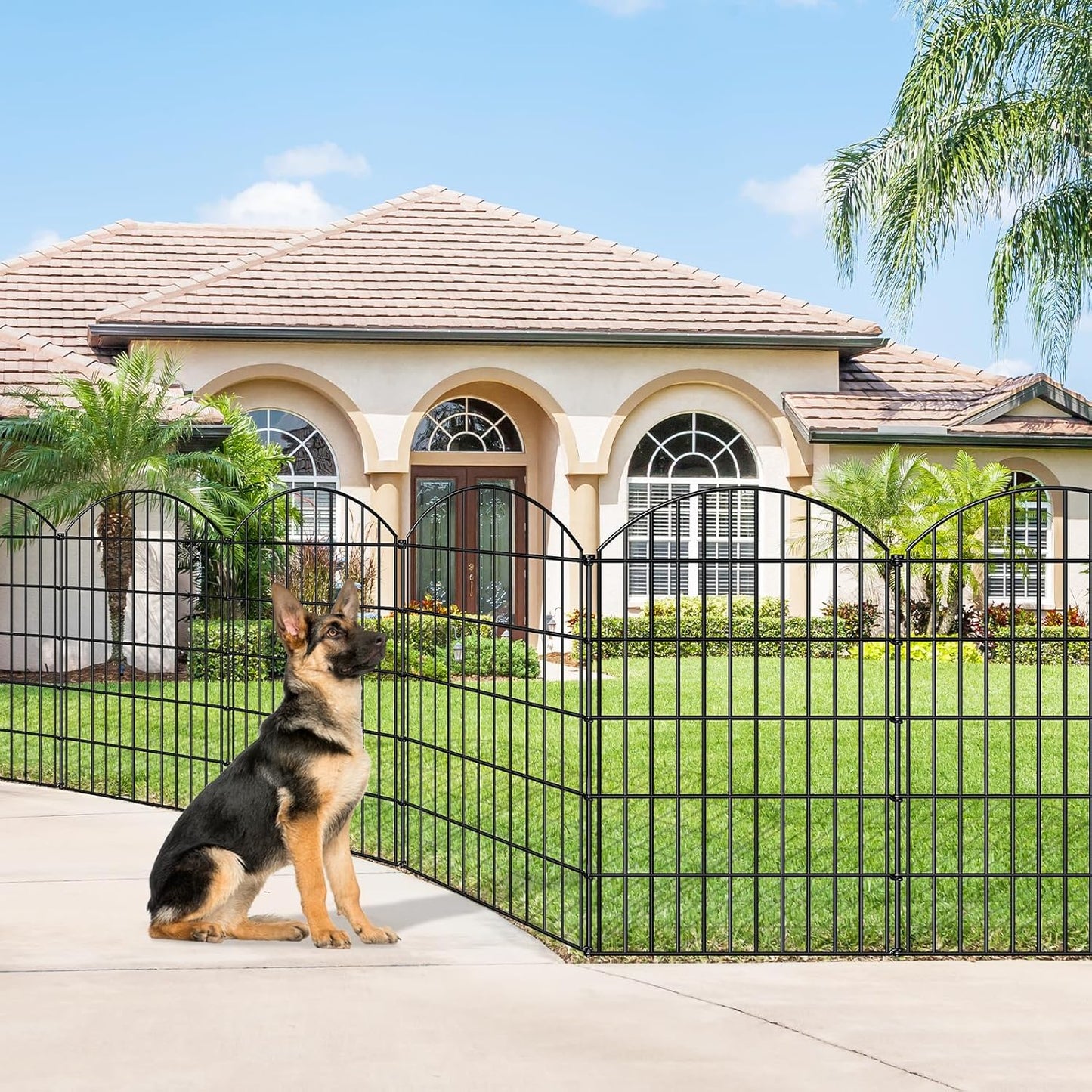 Metal Garden Fence 42in (H) x 18.7ft (L), 8 Panels + 9 Stakes Dog Fence Border Fence Animal Barrier, No Dig Garden Fencing for Yard Flower Bed Lawn Patio Outdoor, CTW4208 Black