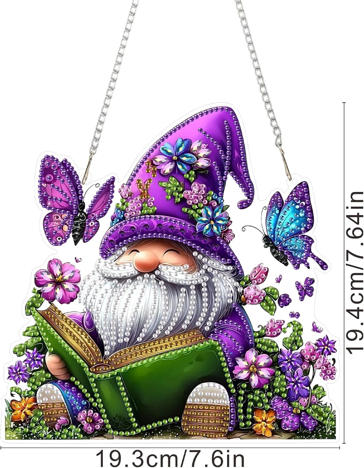 SENQAO Gnome Diamond Art Hanging Kit for Adult, Special Shaped Rhinestone, Double Sided DIY Acrylic Diamond Art Painting Window Pendants Home Garden Wall Hanging Kits Hanging Ornament(Butterfly Book)