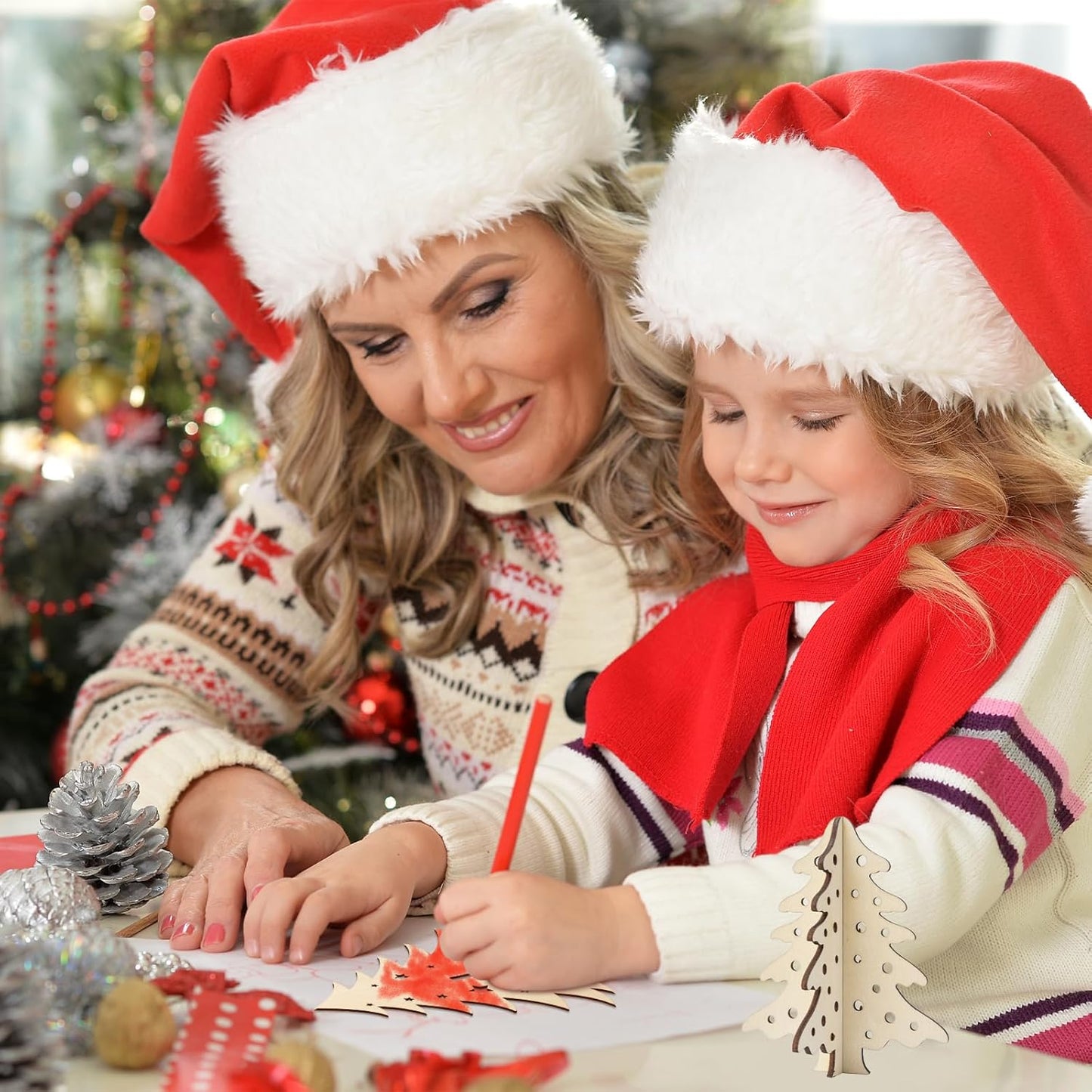 COCHIE DIY 3D Christmas Tree Wood Crafts to Paint for Kids Adults, Paintable Unfinished Wooden Slices for Craft, Xmas Trees Cutouts Ornaments for Painting Decorations (24 PCS)