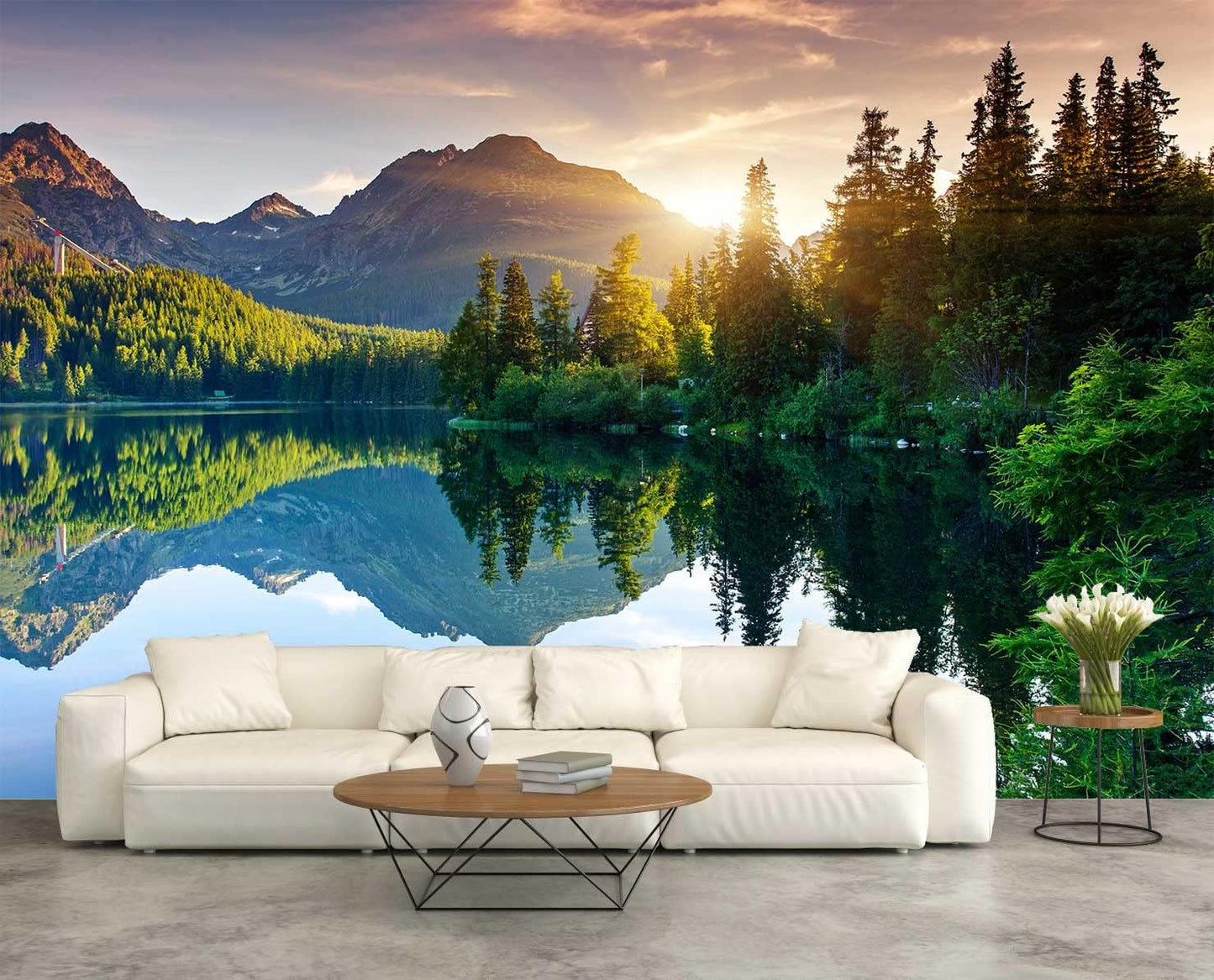 Mountain with Lake Photo Wallpaper Landscape Wall Mural for Bedroom Living Room TV Background Sofa Wall (not self-Adhesive)