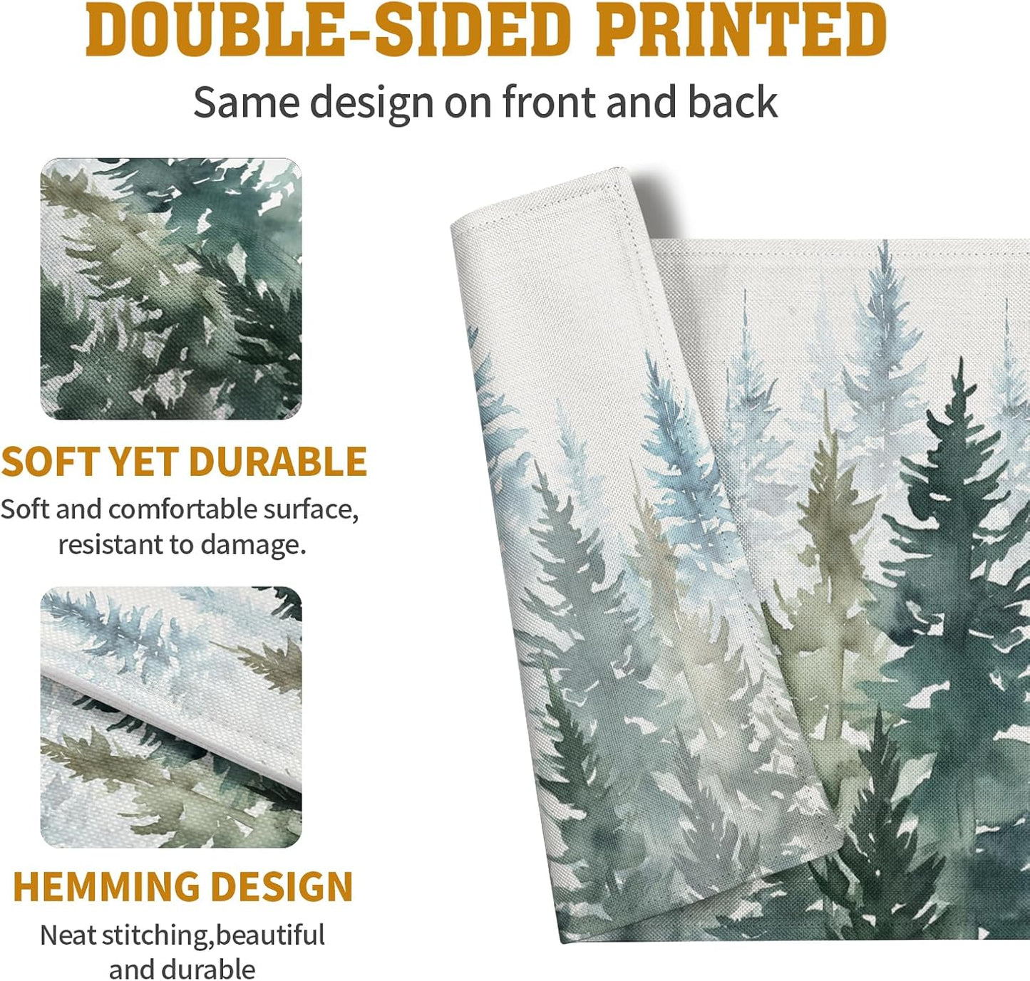 Watercolor Dark Green Tree Table Mats Set of 4 Rustic Nature Forest Pine Tree Placemats Seasonal Winter Holiday Place Mat Farmhouse Washable Linen Placemat for Dining Table Kitchen Christmas Decor