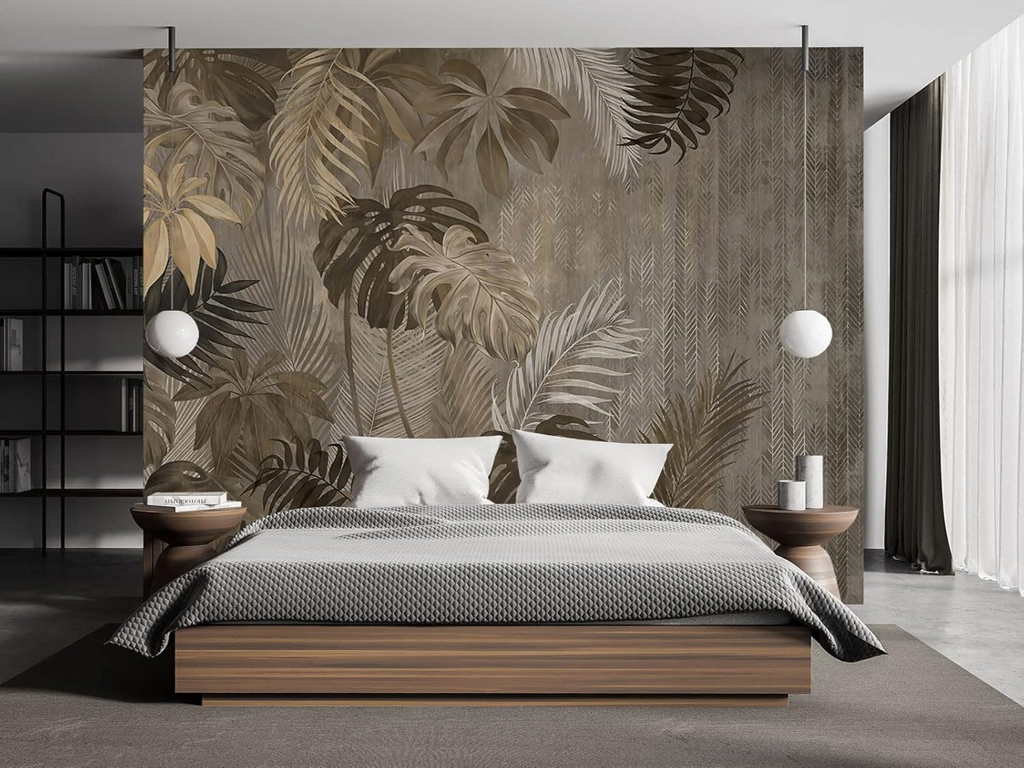 Cliouar-Turtle Backed Bamboo Plantain Leaf Plant Wall Mural Wallpaper for Bedroom Living Room Peel and Stick 98" x 58"