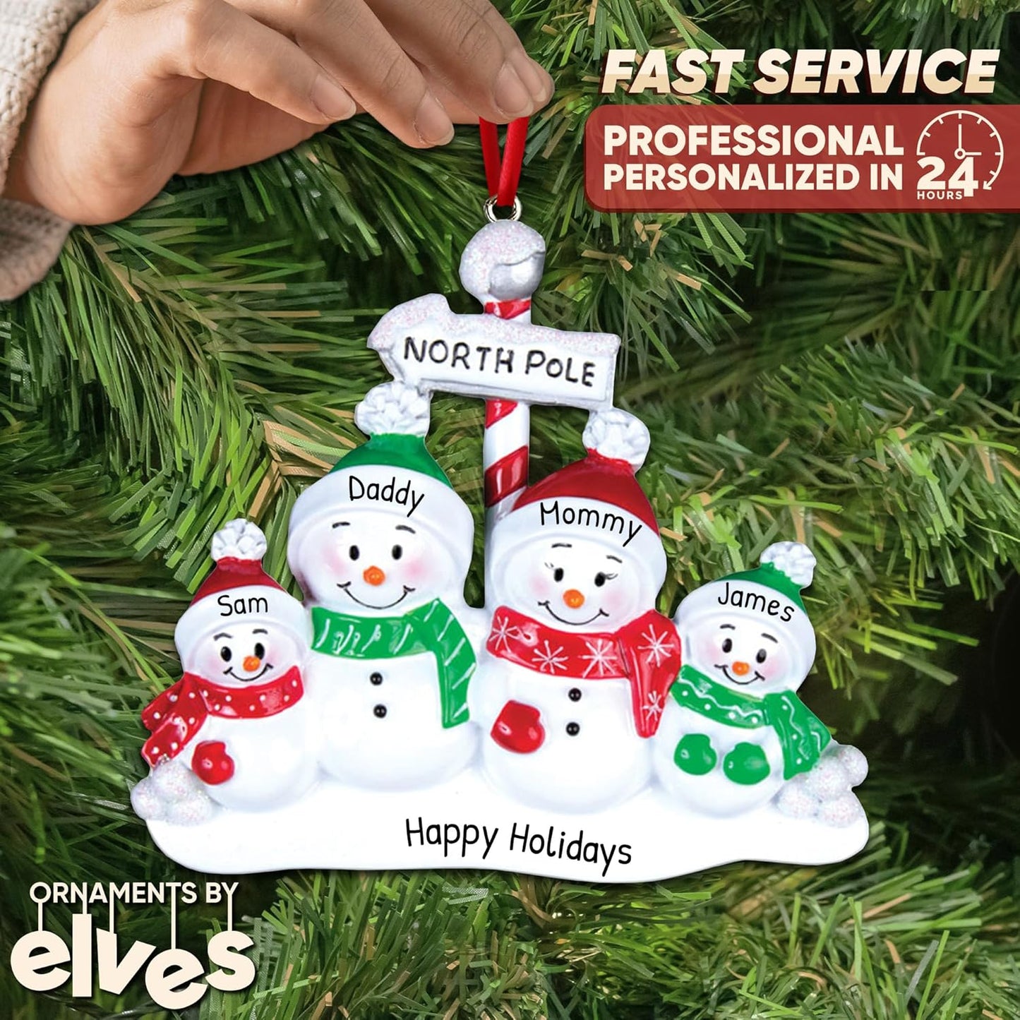 3D Snowman Family of 4 Christmas Ornament 2025 Personalized Family Christmas Ornaments 2025 | Winter Holiday Snowmen Personalized Tree Ornaments Customizable Gifts for Snow People of Four Ornament