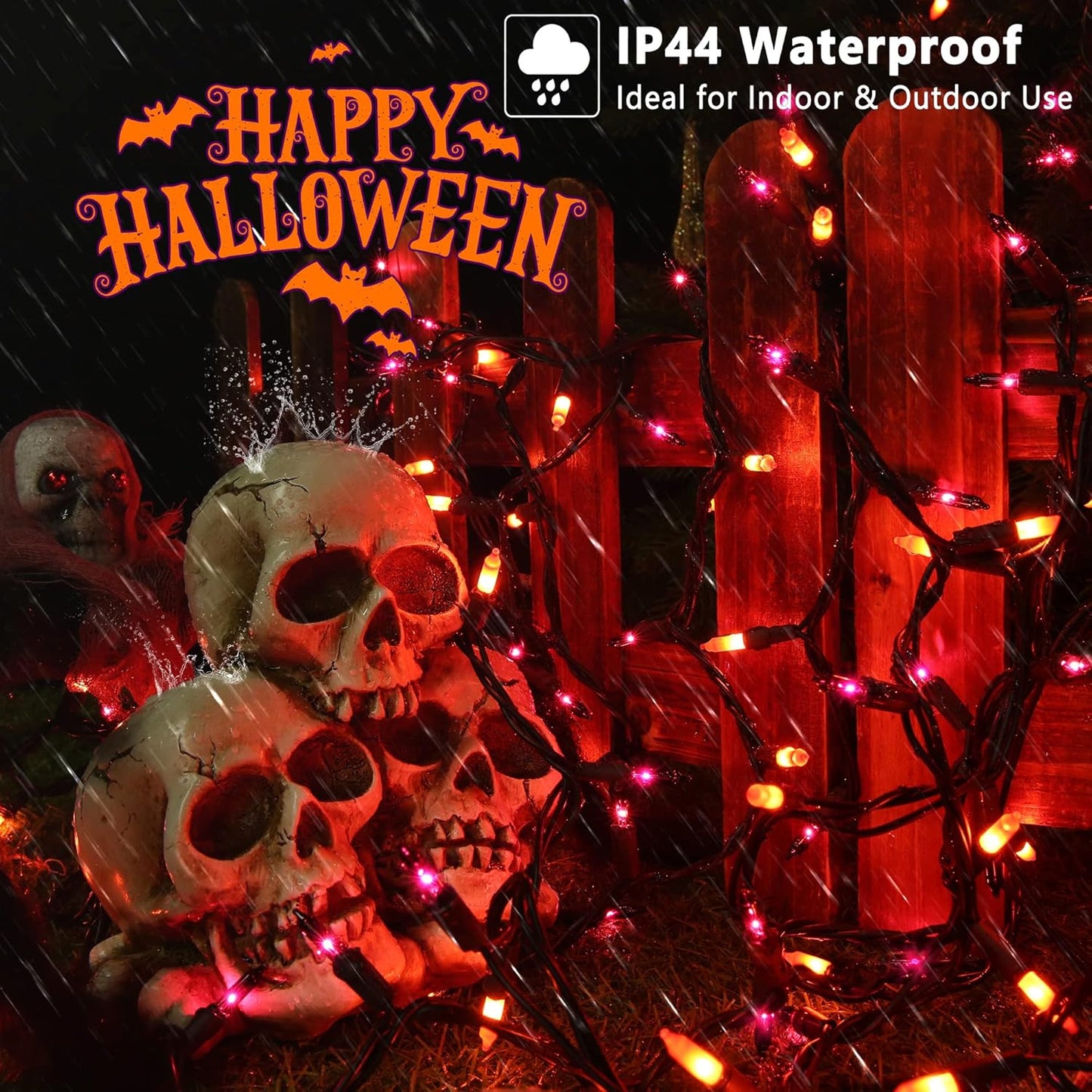 Brizled Orange & Purple Halloween Lights, 100 Count Connectable, UL Certified Incandescent String Lights, Black Wire Mini Lights Set for Indoor/Outdoor Halloween Party Decor