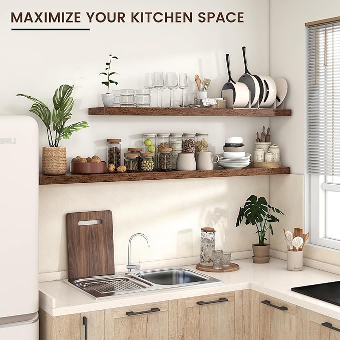 Floating Shelves for Wall, Large Wall Mounted Shelves with Invisible Brackets, Long Wood Floating Shelf for Living Room, Bedroom, Kitchen, (Brown, 55" W x 9" D x 1.5" H)