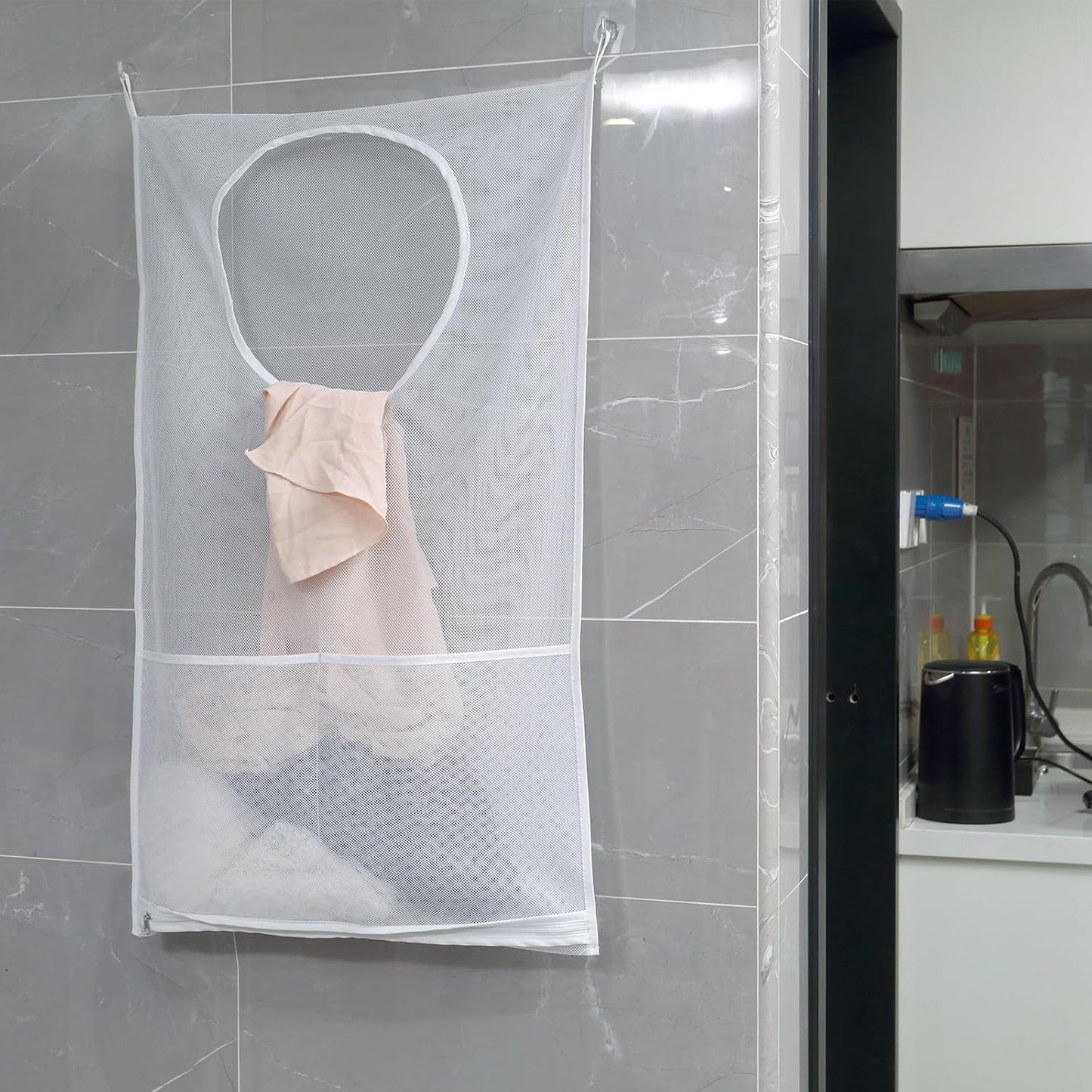 Saves Space Door-Hanging Laundry Bag,Door Hanging Laundry Hamper with 2 Different Types of Hooks, Polyester Fabric Hanging Laundry Basket for Clothes Size 22"X37" -2 Pack White