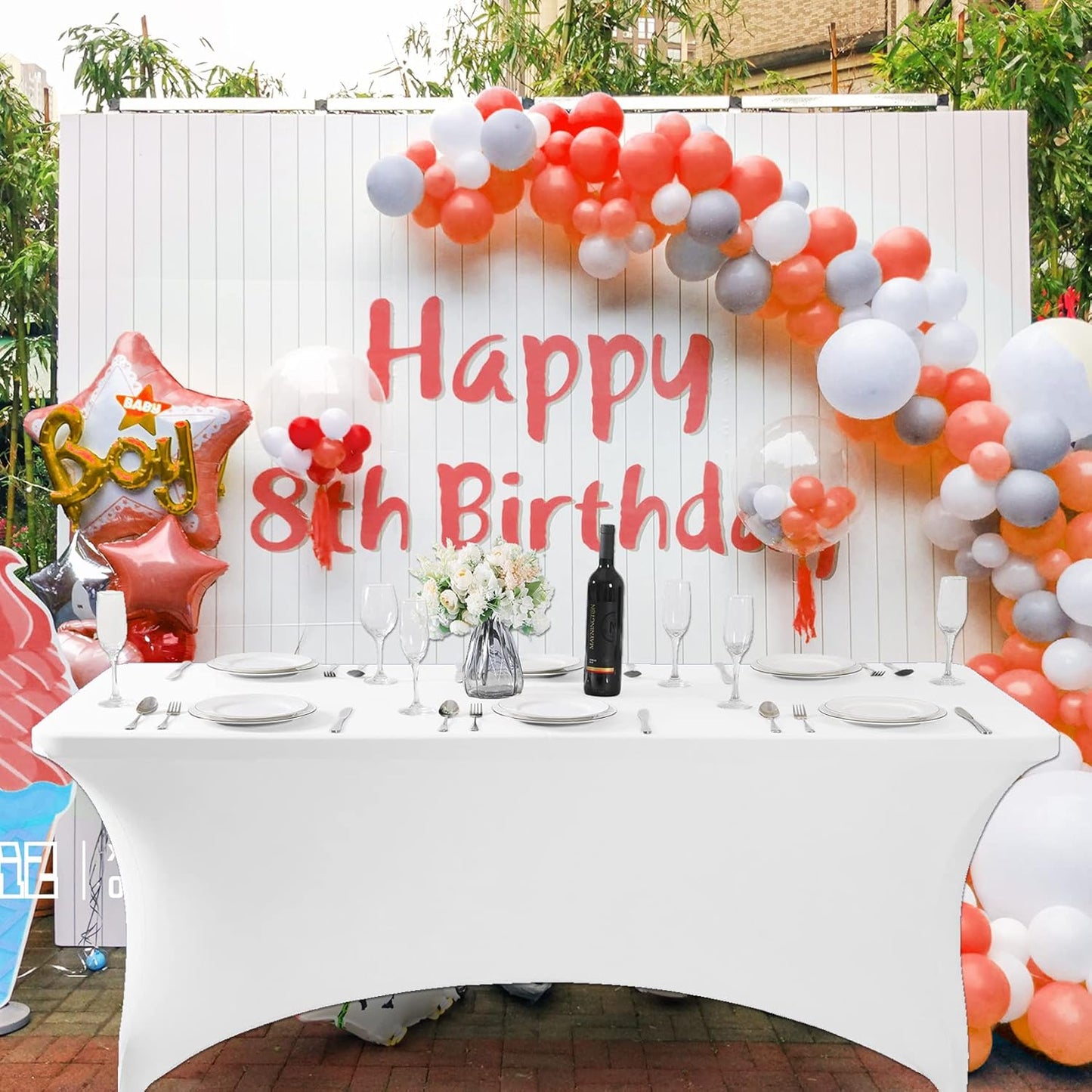 SuperO 6Pack Waterproof Spandex Table Cover for 6FT Table Universal Fitted Stretch Tablecloth for Party, Banquet, Wedding and Events-White