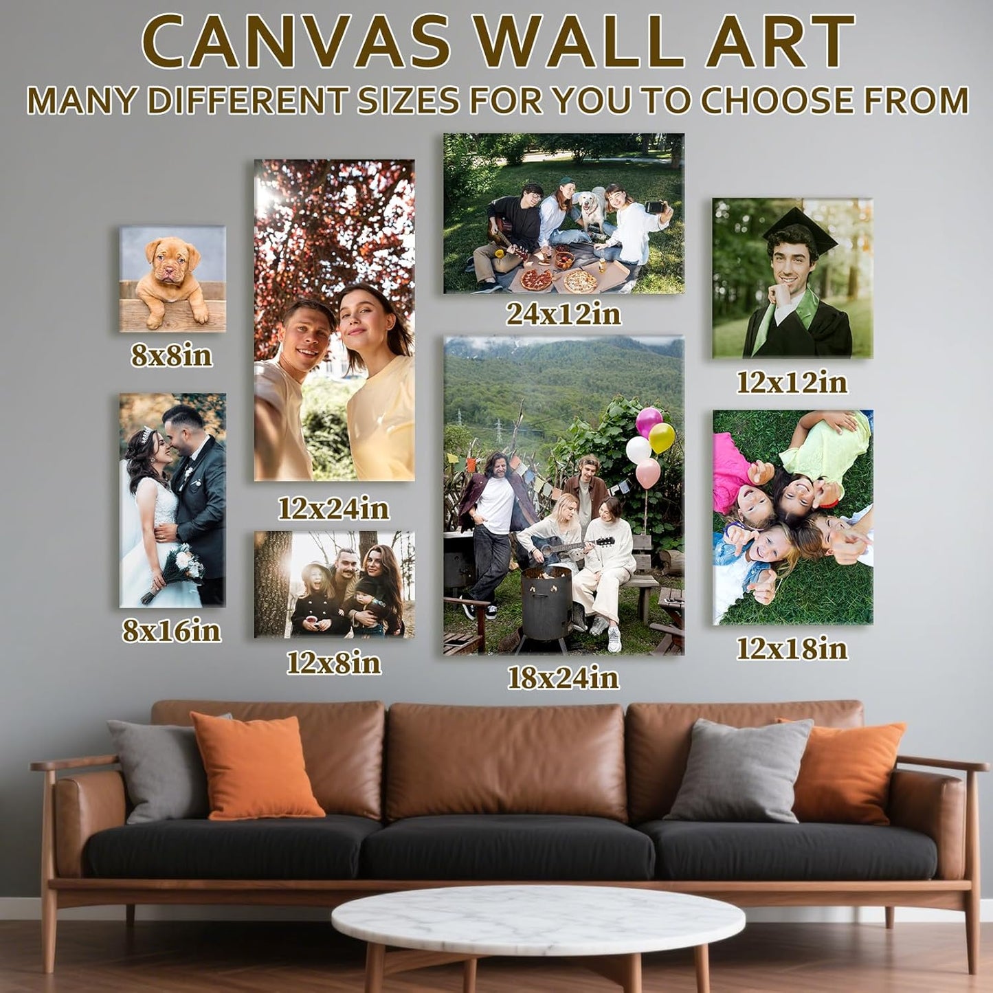 Custom Canvas Prints with Your Photos - Personalized Pictures Print, Customized Photo Gifts, Wall Art Poster Canvas Printing for Wedding, Family, Baby, Pets, Home Office Decor, Wrapped Frame 16x16