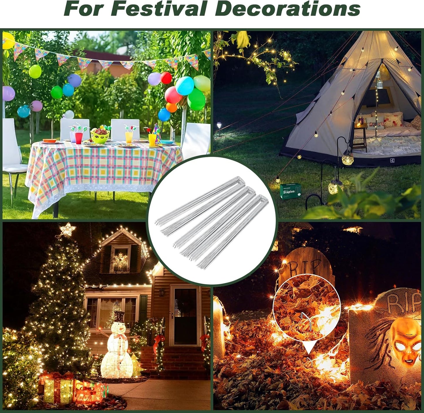 FEED GARDEN 8 Inch 50 Pack Galvanized Landscape Staples 11 Gauge Anti-Rust Garden Stakes Landscaping Fabric SOD Pins Yard Stakes for Weed Barrier Fabric