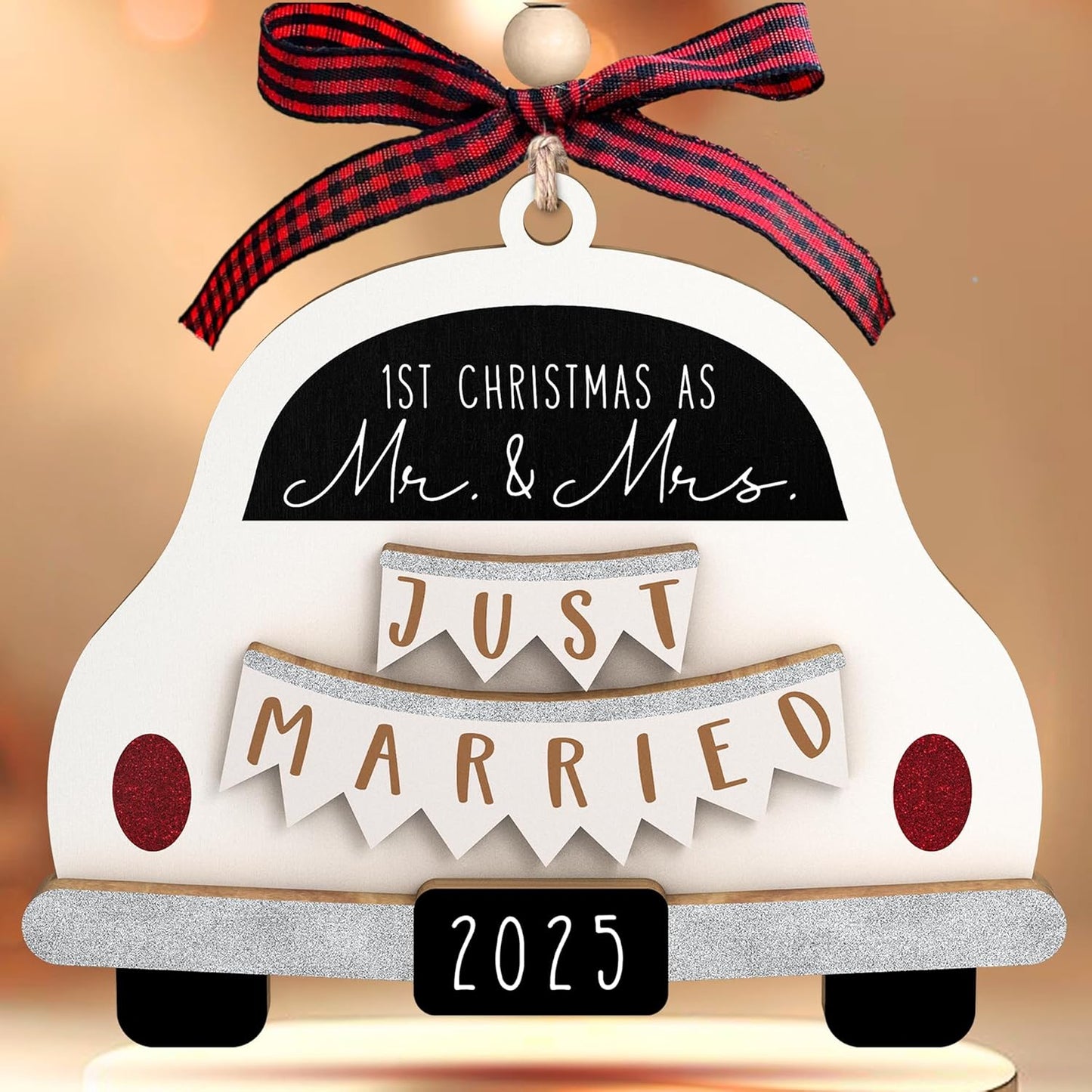 Wedding Gifts - Mr and Mrs Gifts - Wedding Gift for Couples 2025, Bride, Future Mr and Mrs - First Christmas Married Ornament 2025 - Bridal Shower Gift for Married Newlywed - Wood Ornament