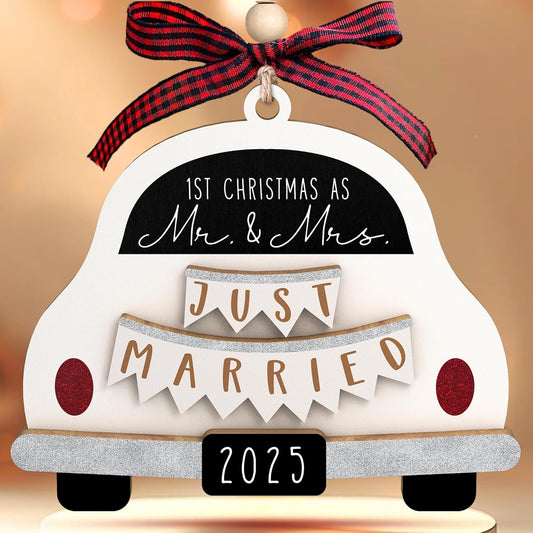 Wedding Gifts - Mr and Mrs Gifts - Wedding Gift for Couples 2025, Bride, Future Mr and Mrs - First Christmas Married Ornament 2025 - Bridal Shower Gift for Married Newlywed - Wood Ornament