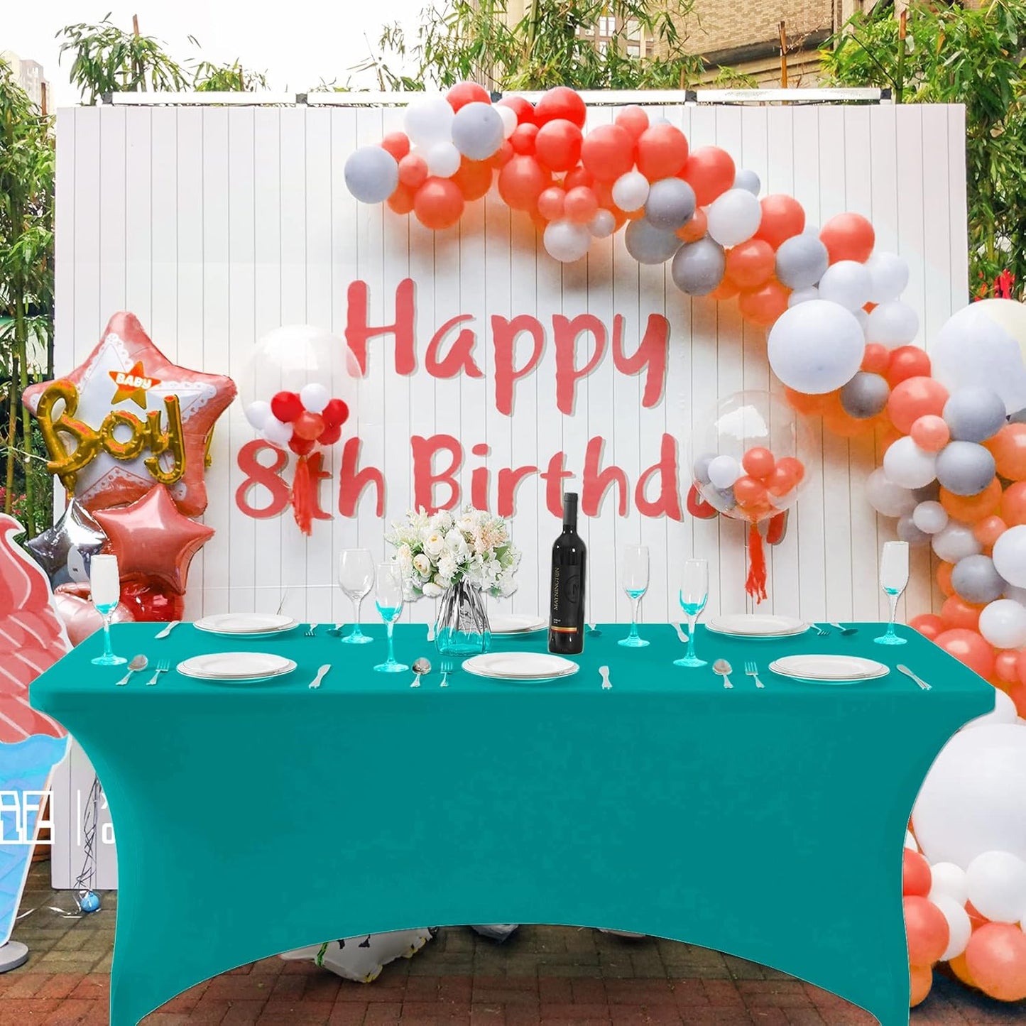 SuperO 2Pack Waterproof Spandex Table Cover for 6FT Table Universal Fitted Stretch Tablecloth for Party, Banquet, Wedding and Events-Turquoise