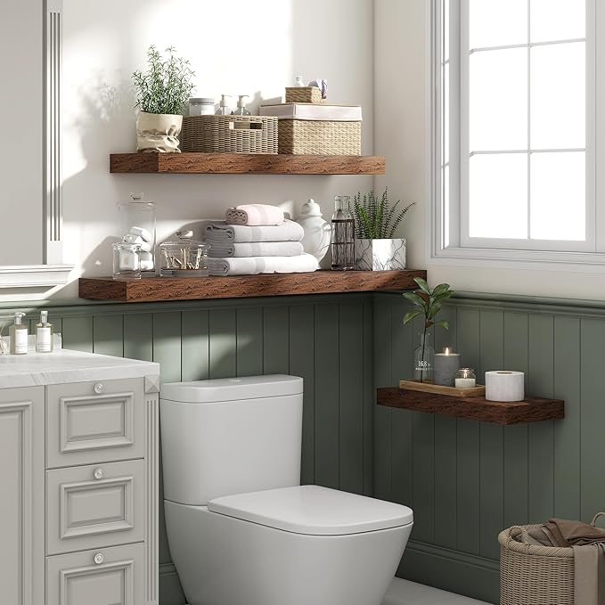 Heimlove 55 Inch Floating Shelves for Wall,10 Deep Large Rustic Brown Wall Shelf with Heavy Duty Brackets,Mounted Storage & Display Shelves for Bedroom,Living Room,Kitchen,Office,Set of 2