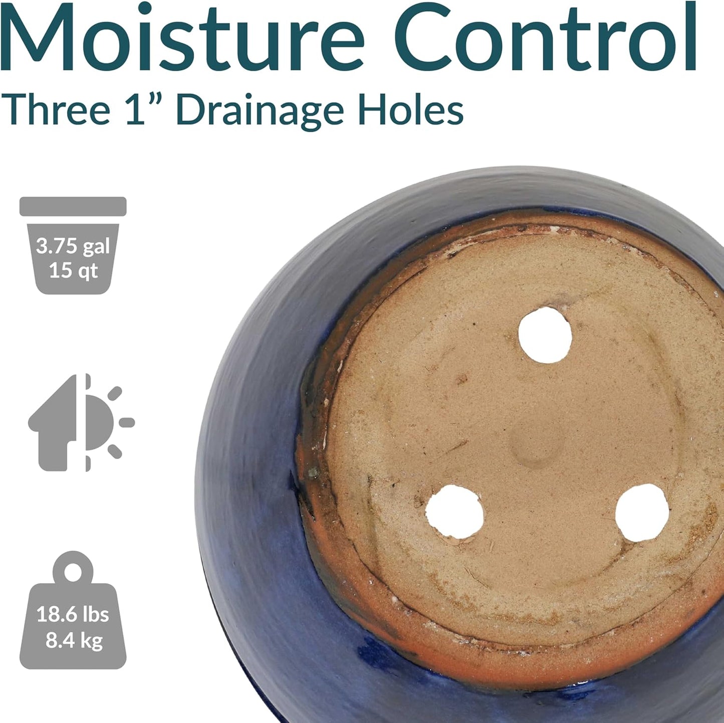 Sunnydaze Chalet Large Ceramic Plant Pot - Round Outdoor Glazed Ceramic Planter Pot with Drainage - Imperial Blue - 14.5"