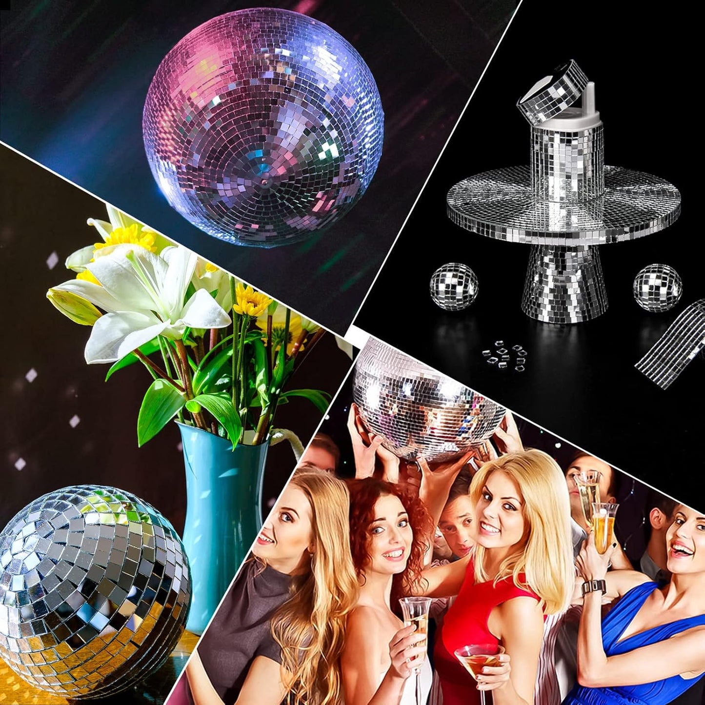 LONGKING 5664 Pieces Self-Adhesive Mirror Tiles, Square Mirror Stickers Mosaic Tiles, Glass DIY Craft Decoration, Disco Ball Tiles (Silver, A Large Roll)