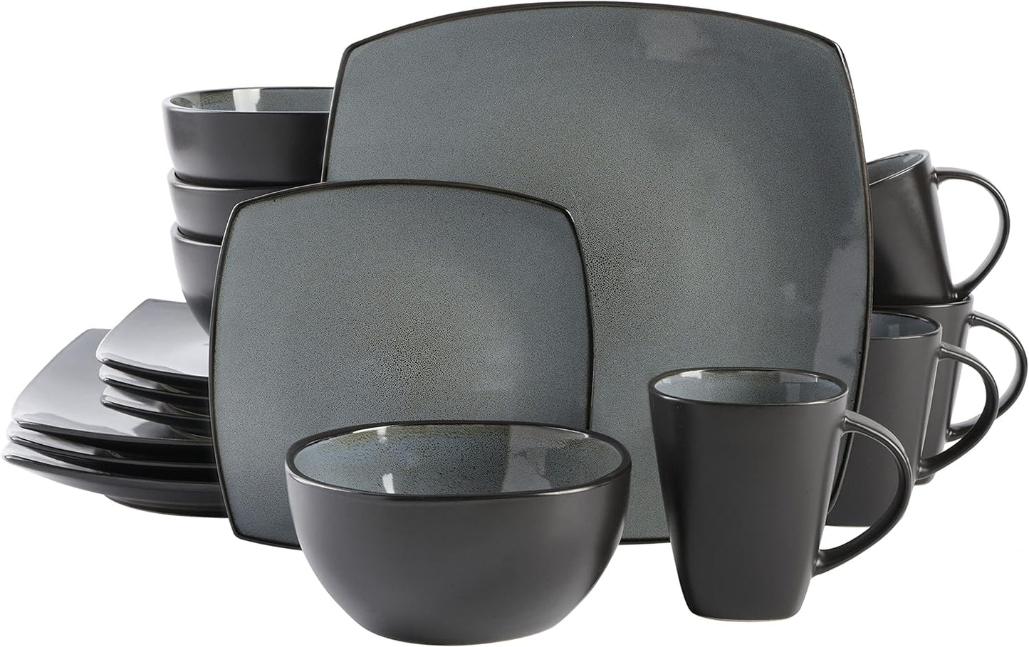Gibson Elite Soho Lounge Square Reactive Glaze Stoneware Dinnerware Set, Service for 4 (16pc), Eclipse