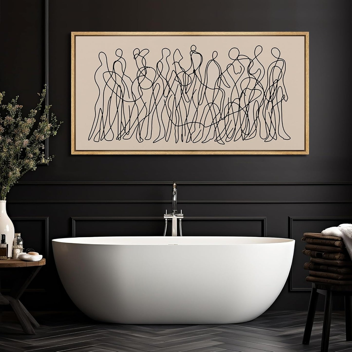 MUDECOR Extra Large Framed Canvas Print Wall Art Modern Line Art People Abstract Illustrations Decorative Colorful Multicolor for Bedroom - 60"x30"