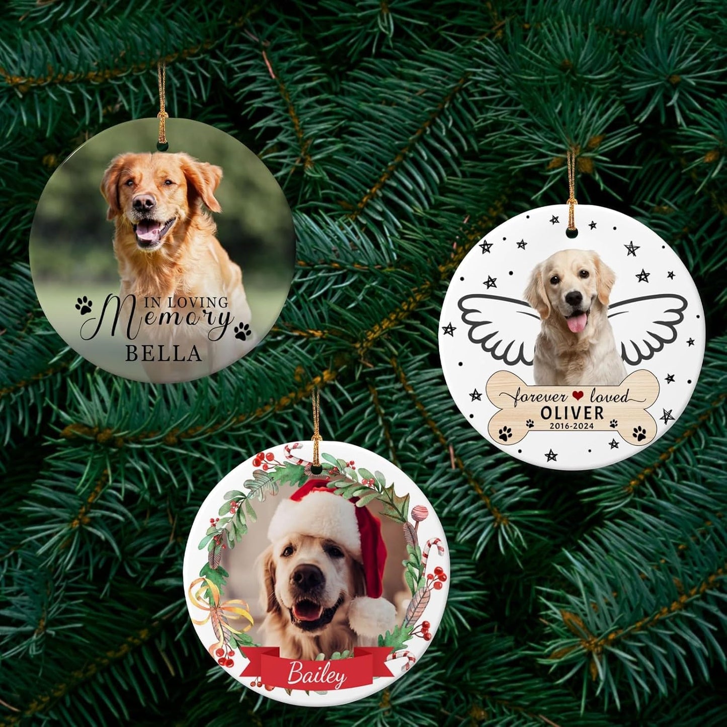 Personalized Dog Name Ornament 2025 Custom Pet Cat Names Ornaments for Christmas Tree,Dog 1st Christmas Ornament Gift, Double-Sided Ceramic Customized Xmas Ornament