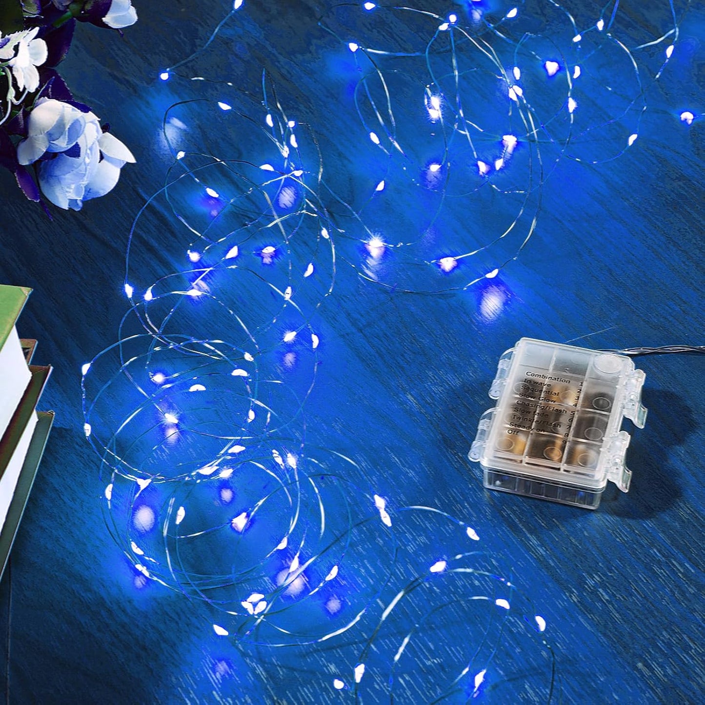 2 Pack 16.4 Ft. Battery Operated Outdoor String Lights with Remote & Timer, LED Blue Fairy Lights, Waterproof Twinkle Lights for Bedroom, Dorm, Mason Jar, Wedding, Party, Christmas