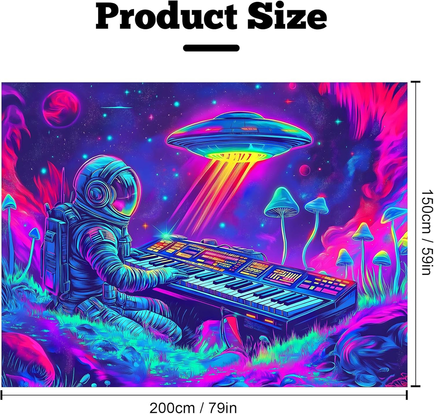 BVBOX Astronaut Space Blacklight Tapestry 79"x59", UV Reactive Astronaut Electronic Piano UFO Galaxy Planet Glow in Dark Music Tapestries, Black Light Neon Upright Poster Wall Hanging Backdrop Decor for Bedroom Living Room