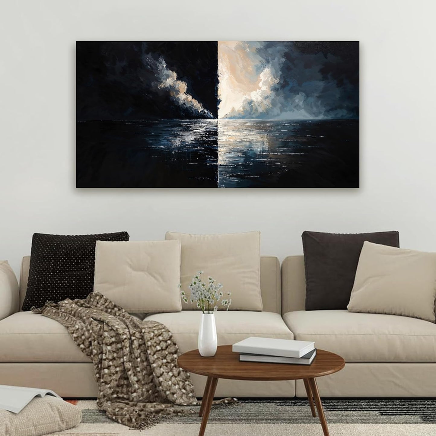 Canvas Wall Art Decor Wall Art Pictures for Living Room Abstract Canvas Art Wall Decor Modern Black and White Wall Art Prints Abstract Coastal Wall Art Decorations Bedroom Home Decor 20" X 40"