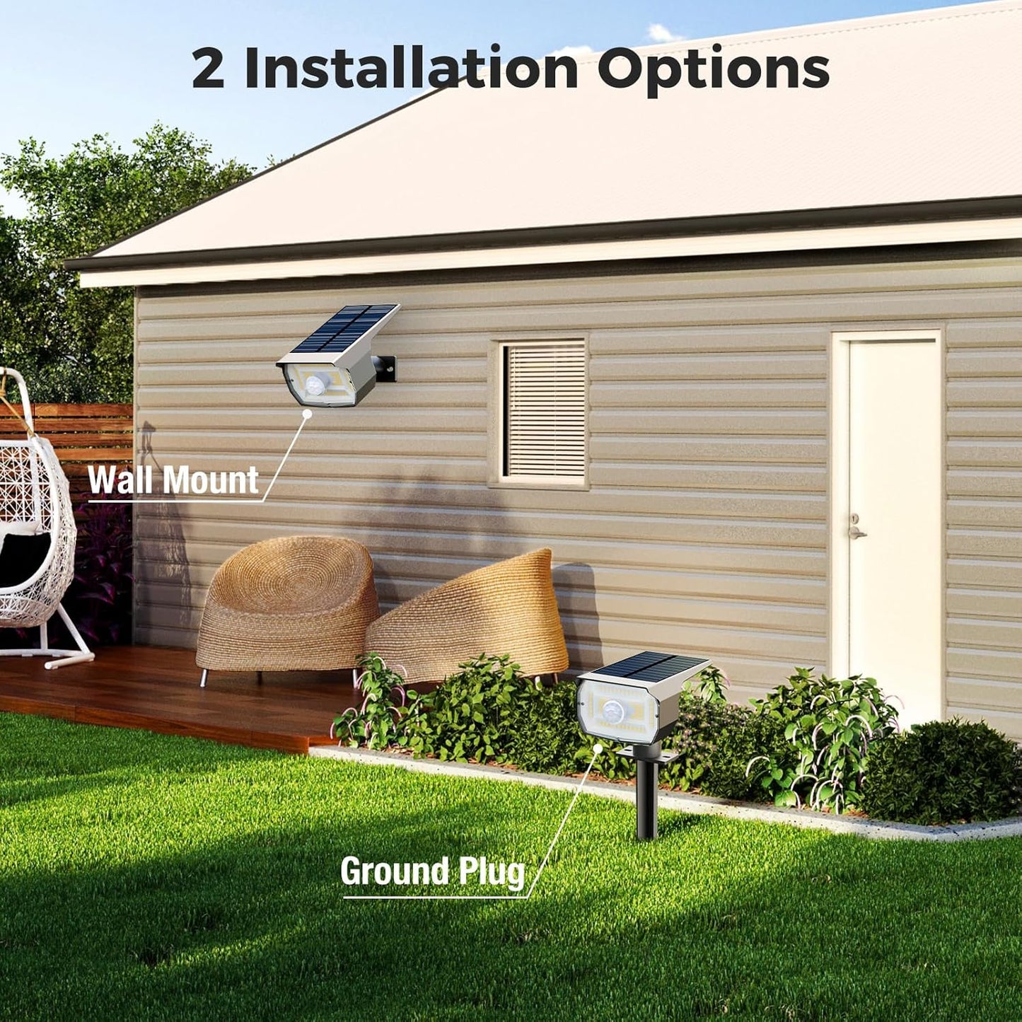 Solar Spot Lights Outdoor Motion Sensor with 3 Modes, [ 4 Pack/56 LED ] Solar Spotlights Outdoor Waterproof 2-in-1 Auto On/Off Landscape Lighting for Outside Yard Wall Garden Pathway, Warm White