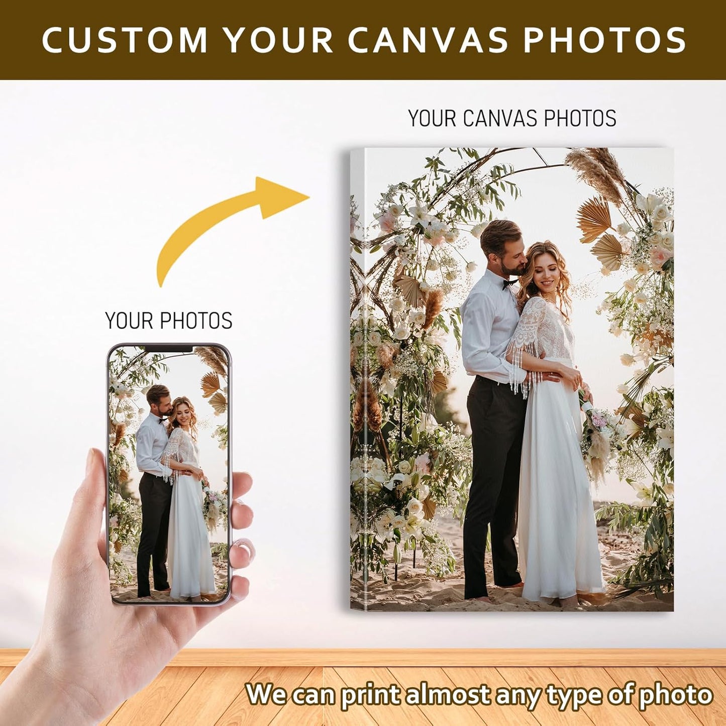 Custom Canvas Prints with Your Photos - Personalized Pictures Print, Customized Photo Gifts, Wall Art Poster Canvas Printing for Wedding, Family, Baby, Pets, Home Office Decor, Wrapped Frame 12x8