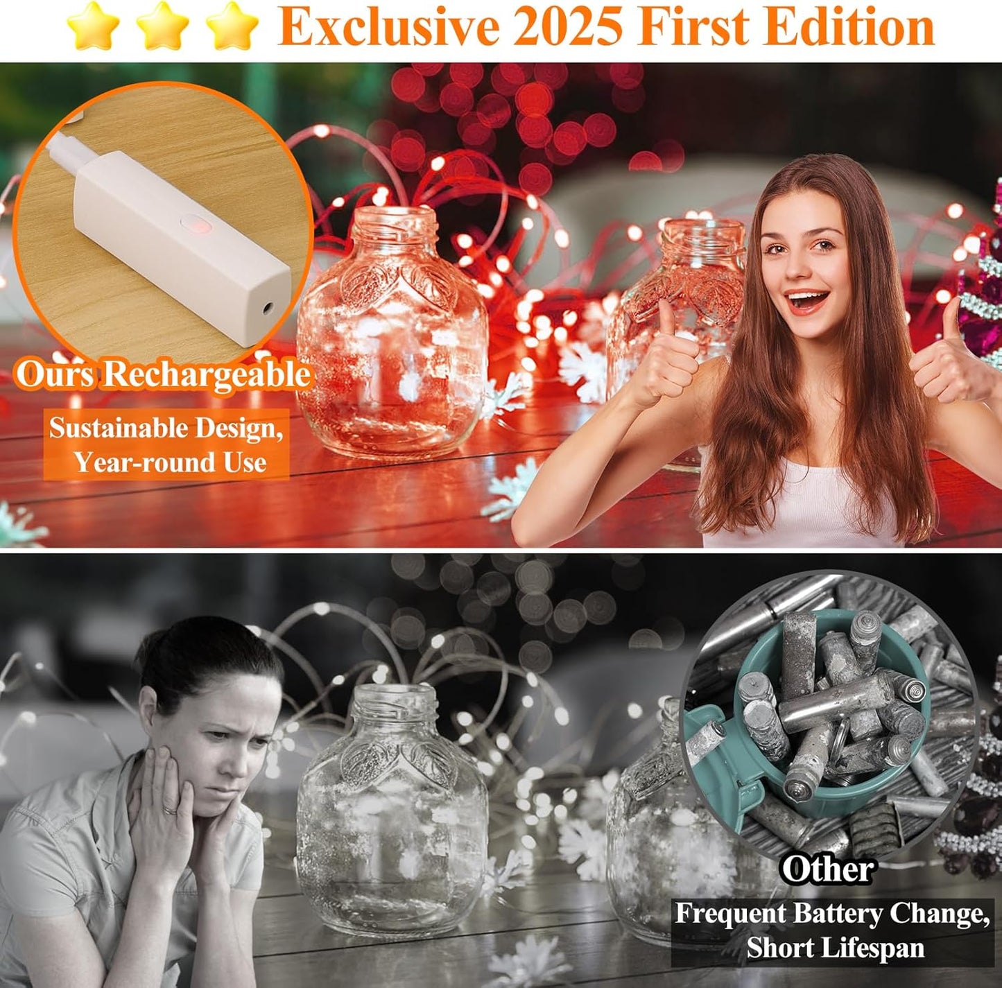 Lakumu LED Fairy Lights Battery Operated, Rechargeable String Lights with Timer, Mini Twinkle Lights for Bedroom, Christmas Decorations, Wedding, Vine, Centerpiece Table Decor (5M/16FT Red)