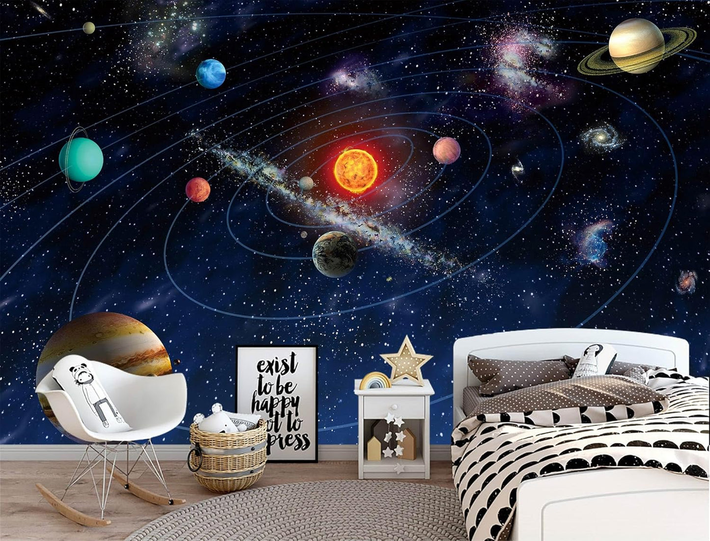WFBHUA-Galaxy Wallpaper Mural Kids Nursery Wallpaper Cosmic Planets Wall Mural Decoration for Boys Room Playroom(Not Peel and Stick)