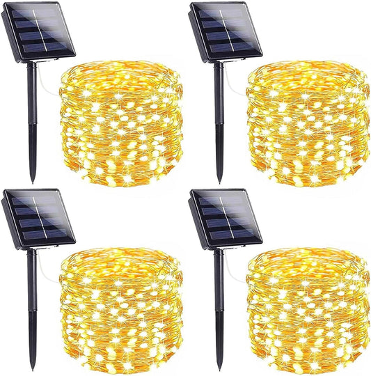 4-Pack Solar String Lights for Outside, Total 400LED Solar Lights Waterproof, Outdoor Twinkle Light Copper Wire 8 Modes Fairy Light for Xmas Tree Garden Party Wedding Decor (Warm White)