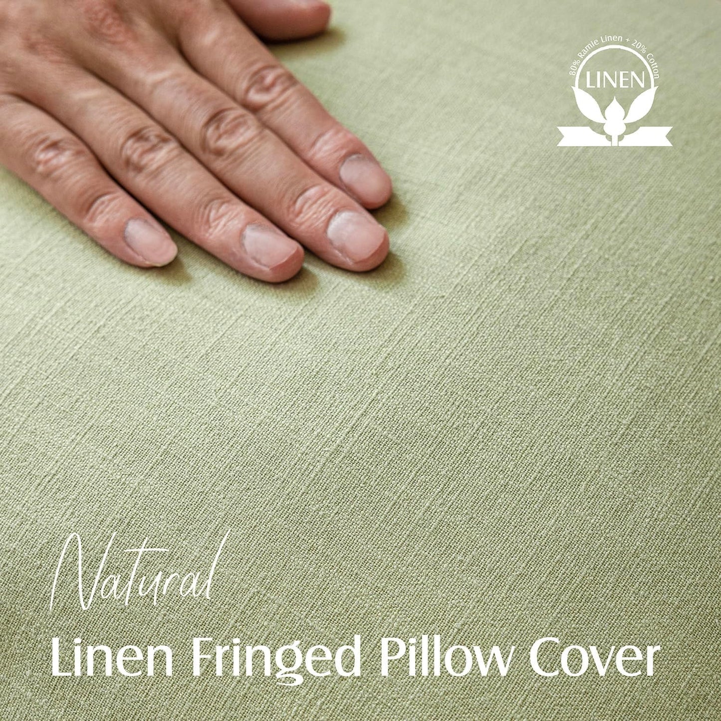 Foindtower Set of 2 Decorative Linen Fringe Throw Pillow Covers Boho Farmhouse Cushion Cover with Tassels Soft Accent Pillowcase for Couch Sofa Bed Living Room Home Decor,22×22 Inch,Light Sage Green