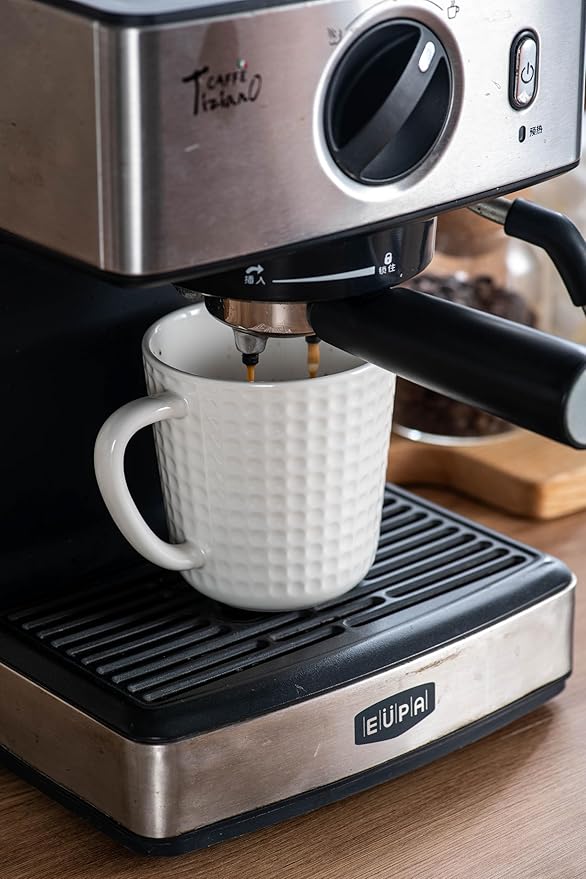 Ceramic Coffee Mugs 15 oz, Large Waffle Embossed Mug Set, Coffee Cups for Latte, Cappuccino, Cocoa, Hot Tea, Mocha, Milk, Housewarming Wedding Present, Microwave & Dishwasher Safe - Set of 6 (White)