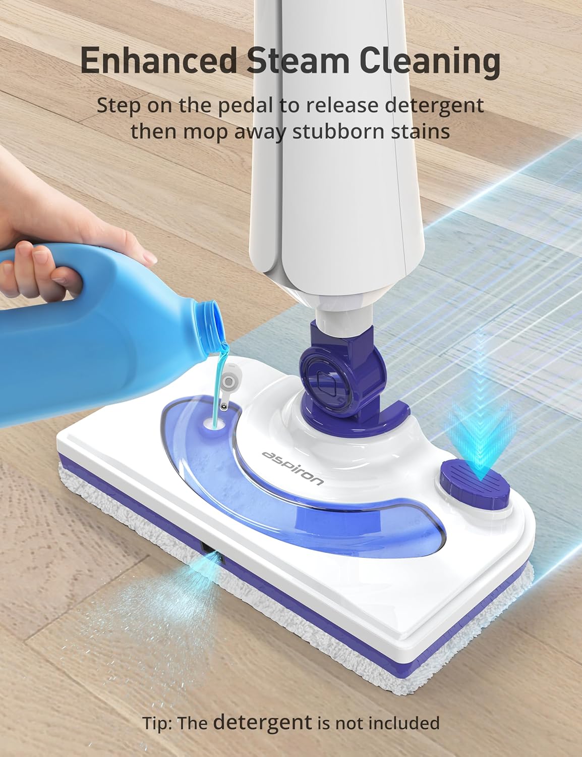 Professional Steam Mop Cleaner, 1300W Floor Steamer with Detergent Chamber, 25S Heat Up, Lightweight Steamer for Cleaning with 2 Washable Pads, Safe for Tiles, Upholstery, Carpet, Hardwood