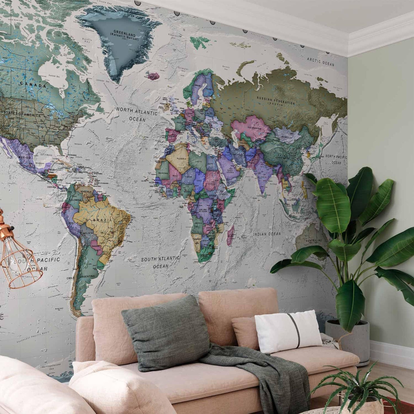 artgeist Wall Mural World Map 77x55 in - XXL Peel and Stick Self-Adhesive Wallpaper Removable Large Sticker Foil Wall Decor Print Picture Image Design Map of The World k-A-0380-a-a