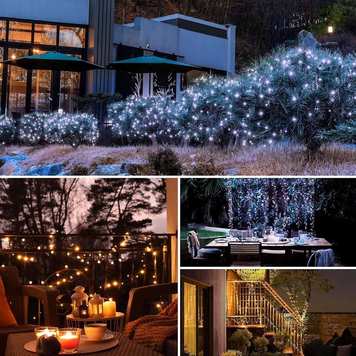 4 Pack Solar String Lights Outdoor - 320LED 132FT Solar Fairy Lights Outside Waterproof 8 Modes, Copper Wire Solar Powered Twinkling Lights for Tree Garden Patio Christmas Wedding Party Decorations