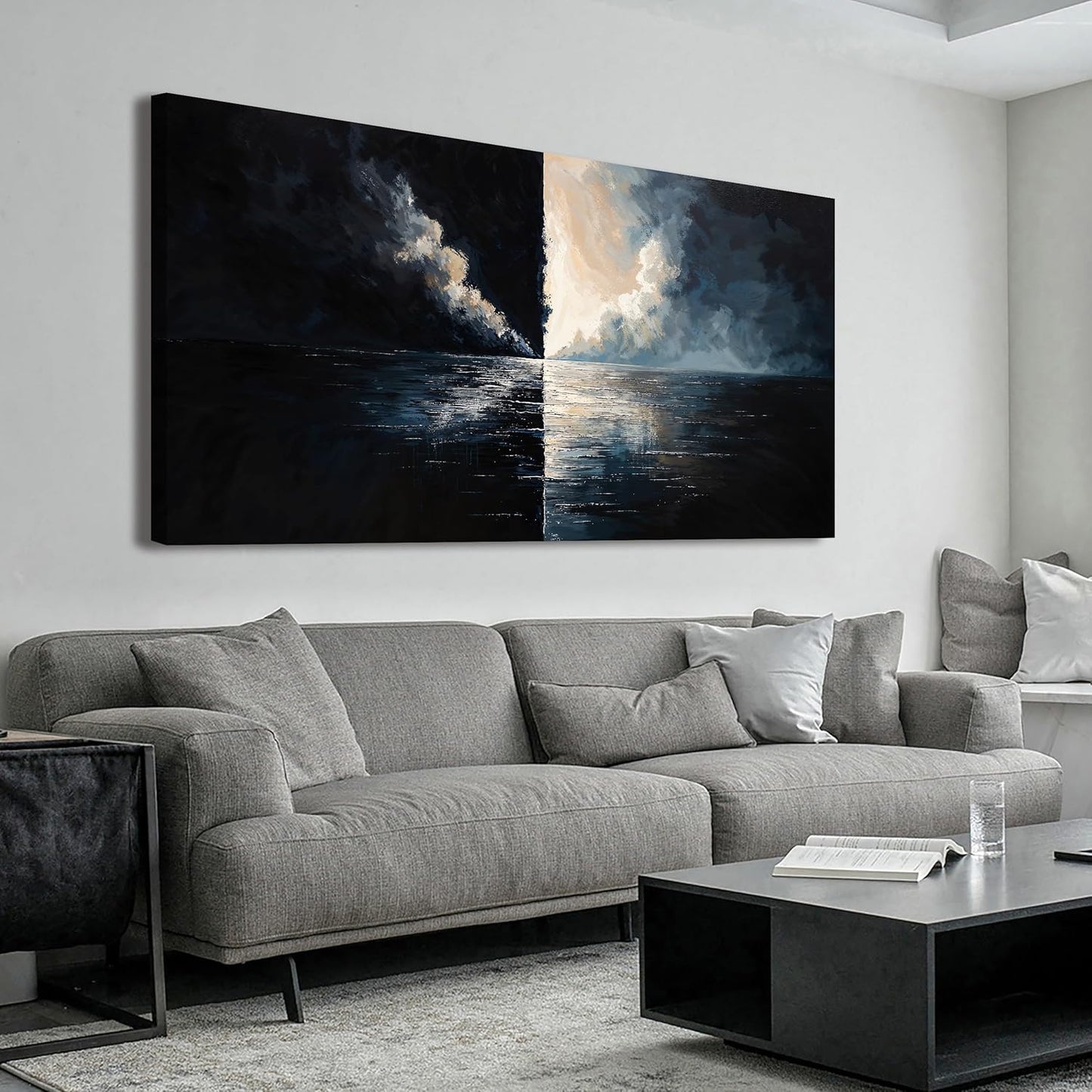 Large Abstract Wall Art Decor Wall Art Pictures for Living Room Abstract Canvas Art Wall Decor Modern Black and White Wall Art Prints Large Coastal Wall Art Decorations Bedroom Office Home Decor 24" X 48"