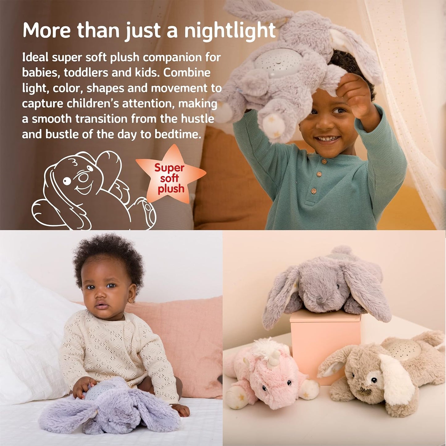 Cloud B Dream Buddies Benny The Bunny - The Soothing Mini Baby Night Light Kids Love | Star Projector Sleep Aid with Gentle Lights and Auto Shut Off | Newborn Essentials Baby Toys