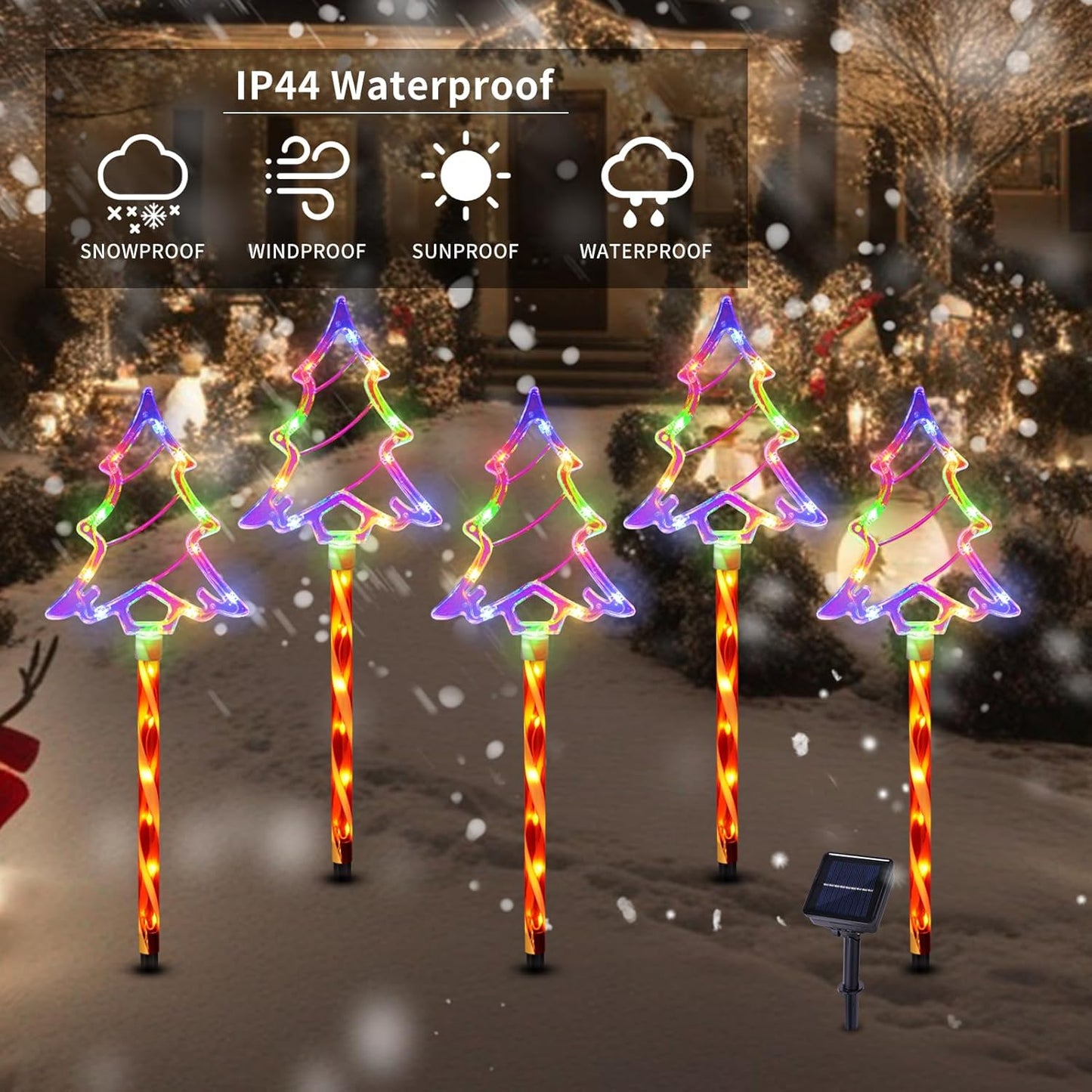 Christmas Solar Pathway Lights Outdoor Decorations， 8 Modes Xmas Tree Candy Lights Waterproof Led Garden Stake Light for Walkway Yard Lawn Porch Holiday Decor 5-Pack (Multicolor Tree, 10 Pack)