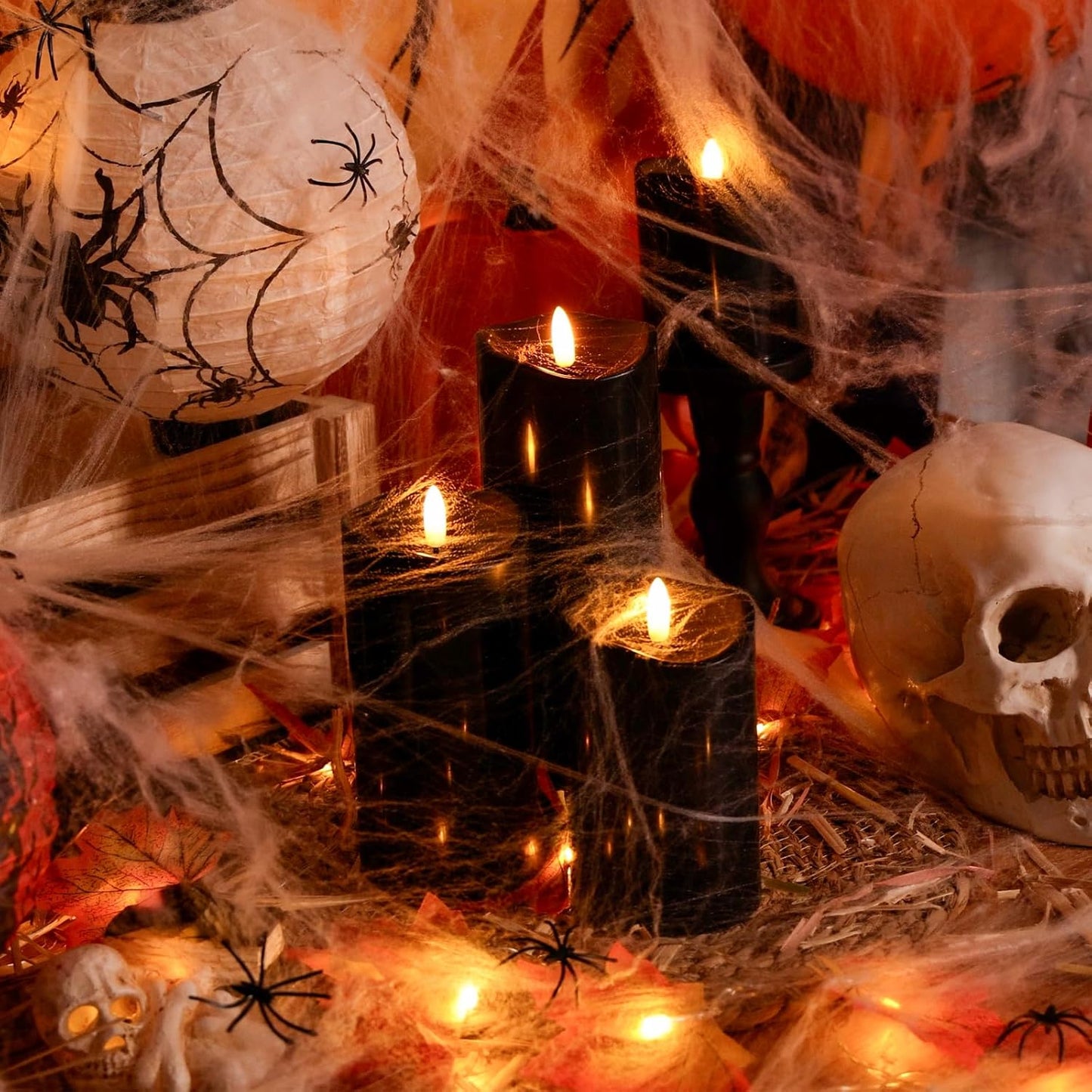 Outdoor Flameless Candles with Remote Timer - Waterproof Realistic Flickering LED Pillar Electric Battery Operated Fake Candle for Home Halloween Christmas Party Decor - 3 Pack Black (D3”H4”6”8”)