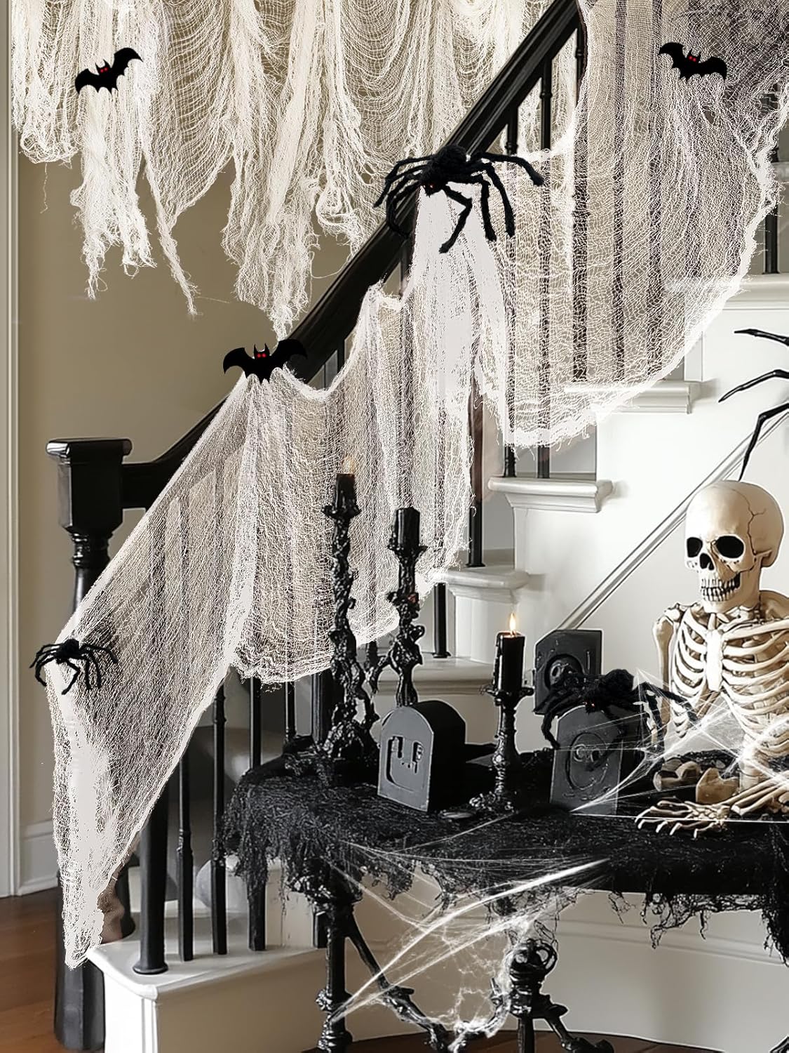 Biubee 5Pcs Halloween White Creepy Cloth- Spooky Gauze Fabric Cloth for Haunted Horror House Halloween Party Doorway Outdoors Decoration (30" ×72")