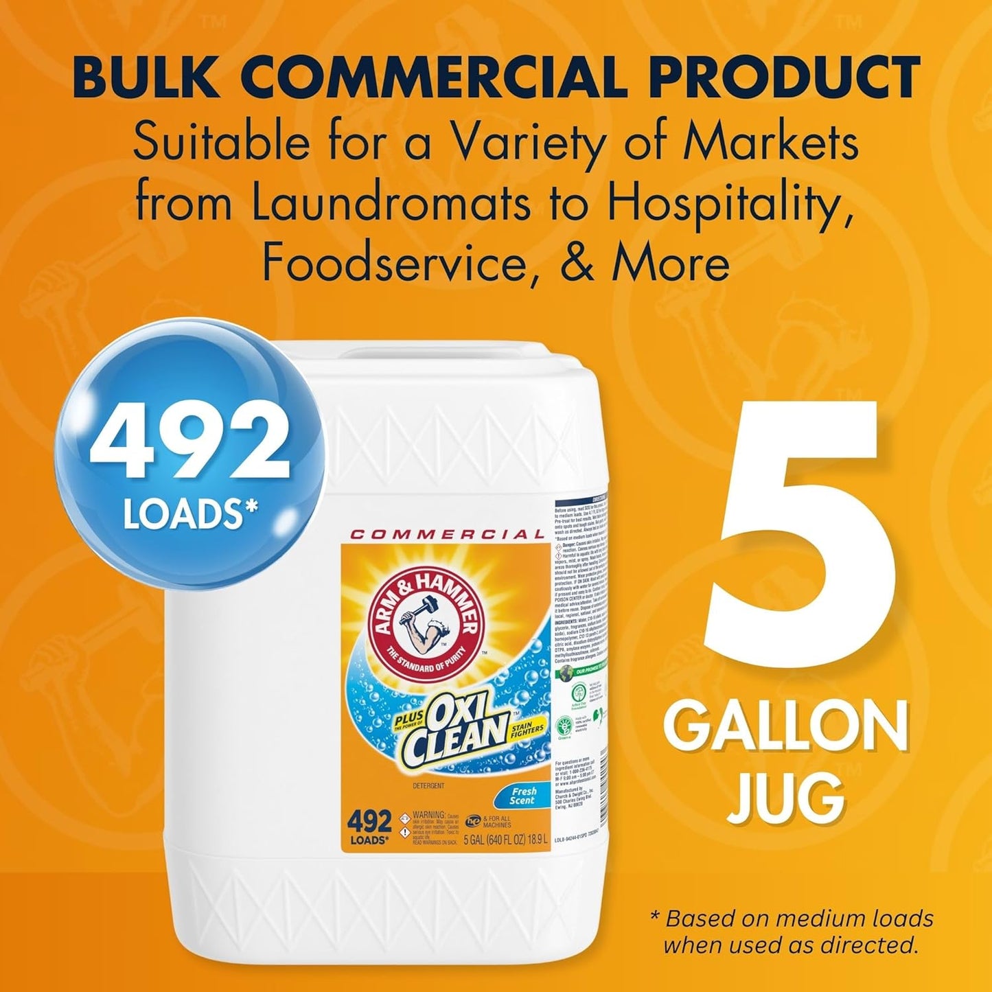 Arm & Hammer plus OxiClean Liquid Laundry Detergent Professional, Fresh Scent, 5 Gallon (Pack of 1) 492 Loads