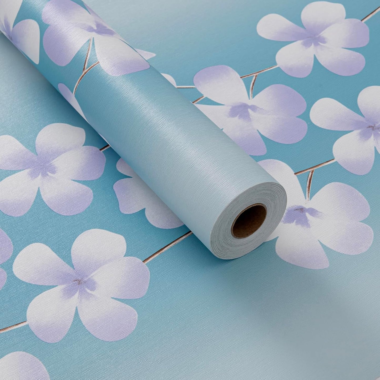 Blue Flora Peel and Stick Wallpaper 20.8"x394" Thick Slight Embossed Linen Textured Wall Paper Self-Adhesive Removable Wallpaper Vinyl Film Roll for Home Use(Blue Flora, 20.8"x394")