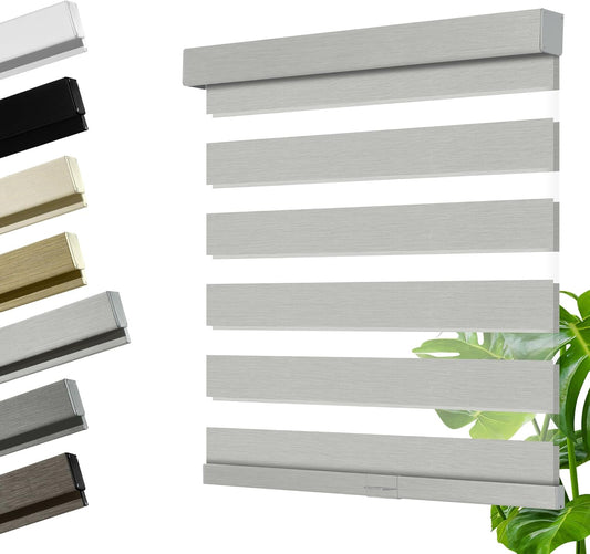 Cordless Zebra Blinds for Windows, Blackout Interior Blinds,Easy to Install,UV Protection,for Offices and Home,Custom Roller Shades, Mousse Light Grey,21" W x 88" H