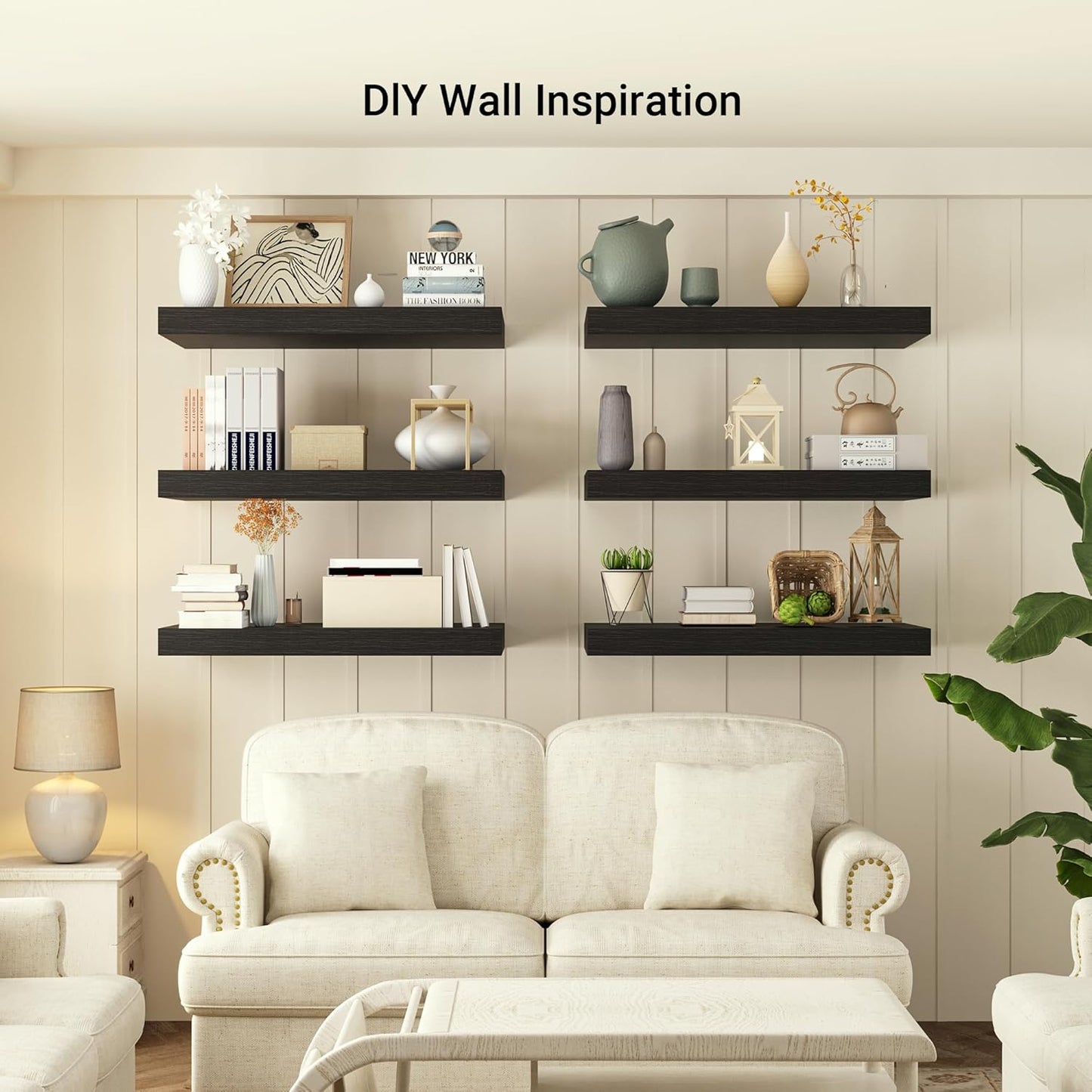 Heimlove 12 Inch Deep Floating Shelves, 48 x 12 inches Long Wall Shelf, Large Display Shelf & Storage Shelf, Rustic Wood Wall Shelves for Fireplace Mantel, Set of 1(Black)