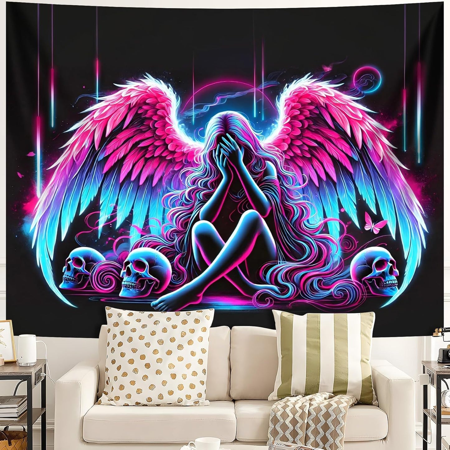 Blacklight Tapestry,WingTapestry Glow In The Dark,UV Reactive Black Light Upright Posters Wall Hanging for Bedroom Dorm Living Room Backdrop Decor (wing1, 79L" x 59W")