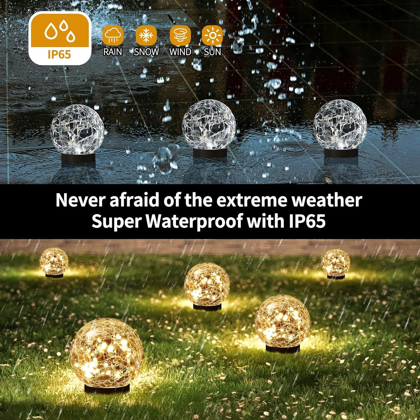 Solar Globe Lights Outdoor Waterproof - Cracked Glass Ball Lights for Garden, Patio, Yard, Lawn and Backyard Decor - Solar Orbs for Outside Decorations