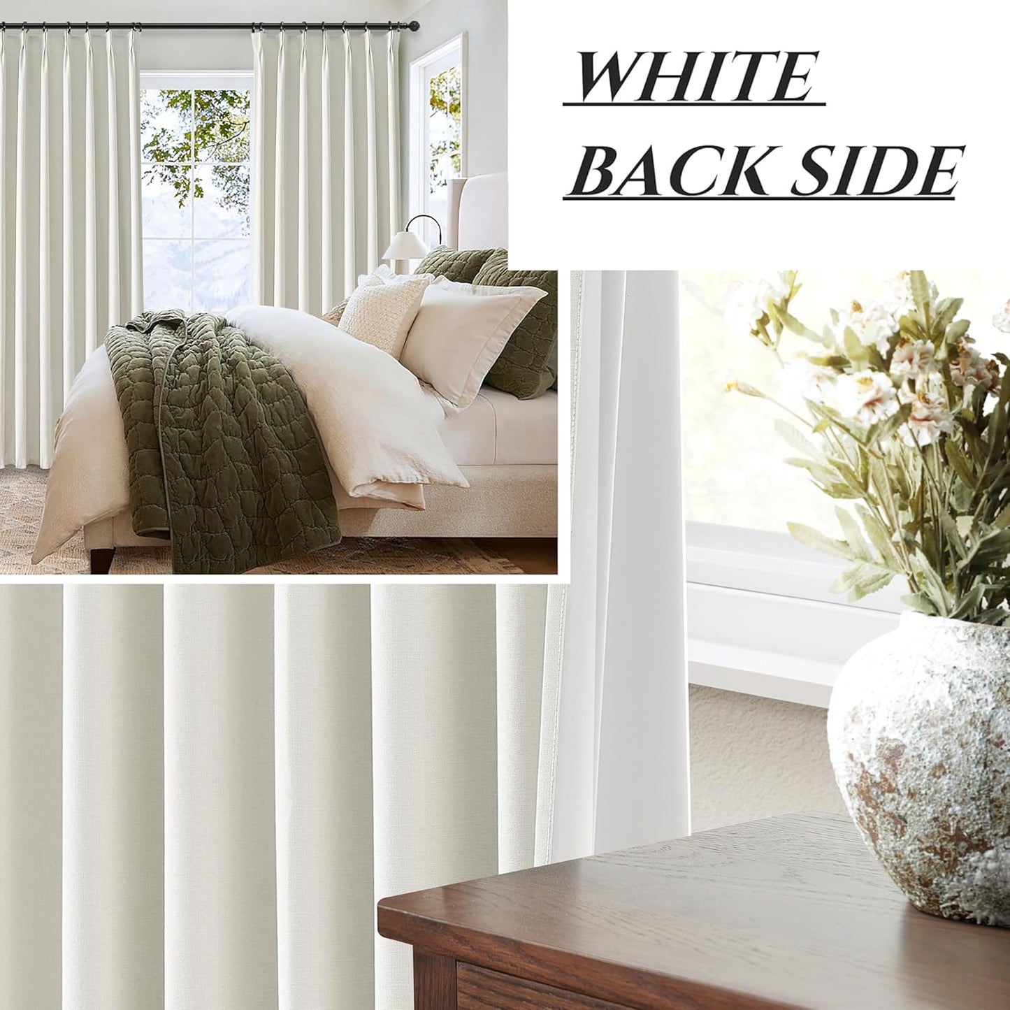 Unique Cream 105 Inch Large Window Blackout Curtains 2 Panels Set Floor to Ceiling Track, Linen Textured Pinch Pleated Drapes Hooks & Back Tab for Bedroom Thermal (40" Wx105 Lx2 Panels)