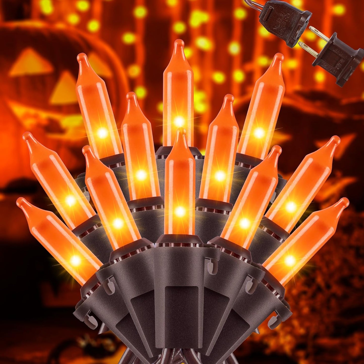 YOUNGAR Orange Halloween & Christmas Lights - 13FT, 50 UL Approved, Incandescent Mini Lights with Brown Wire, Plug in for Indoor & Outdoor Tree, Patio, Garden Xmas Decor