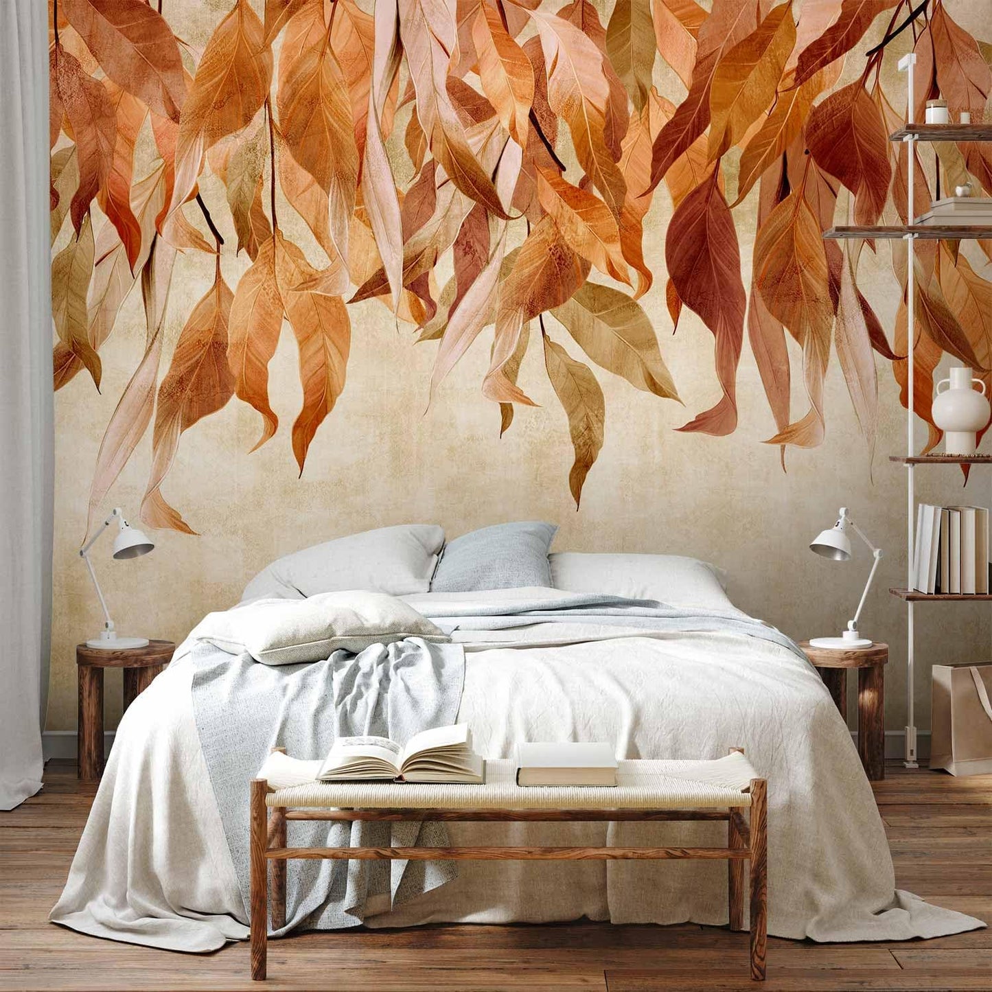 artgeist Premium Wall Mural Hanging Leaves 79x55 in - Non-Woven Wallpaper Fleece Wall Decor Photo Print Picture Image Design Nature Botanical Concrete Orange Beige b-C-10146-a-c